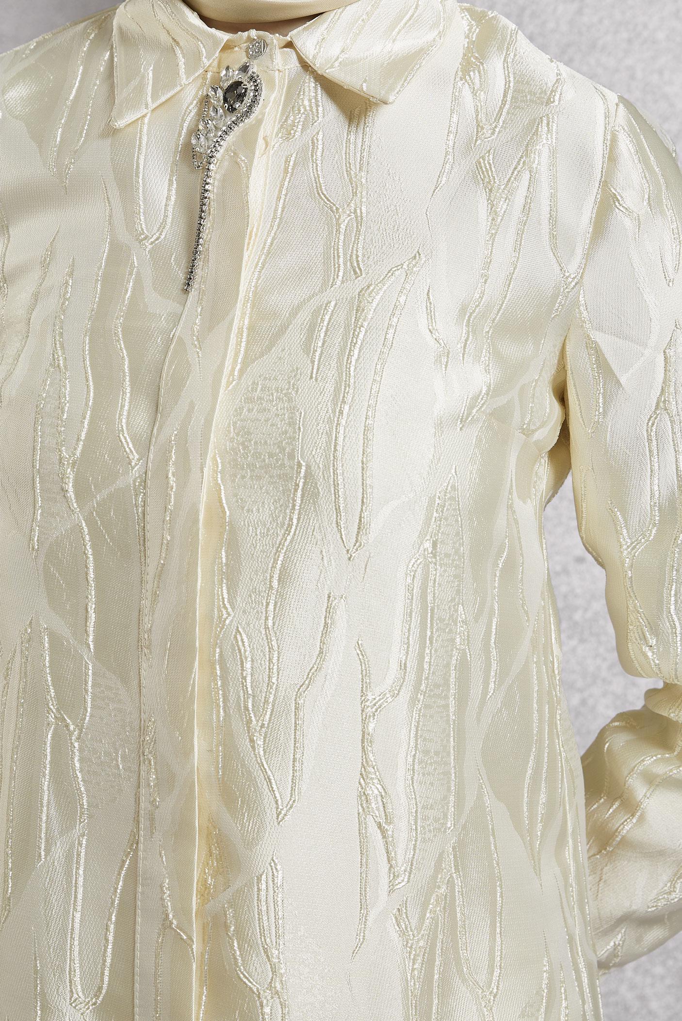 Tesettür giyim EKRU BROŞLU JAKARLI TUNİK 44737