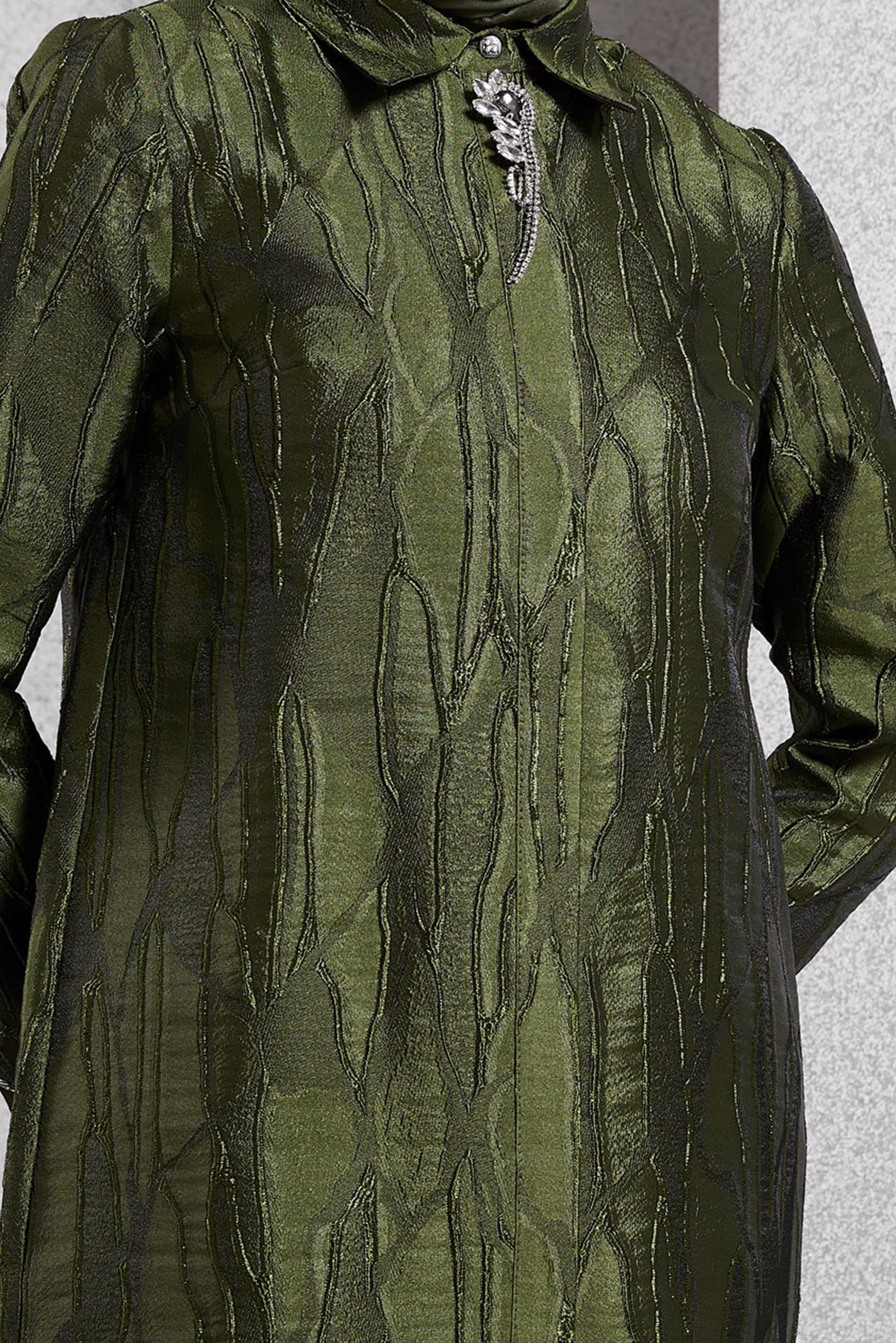 Tesettür giyim HAKİ BROŞLU JAKARLI TUNİK 44737