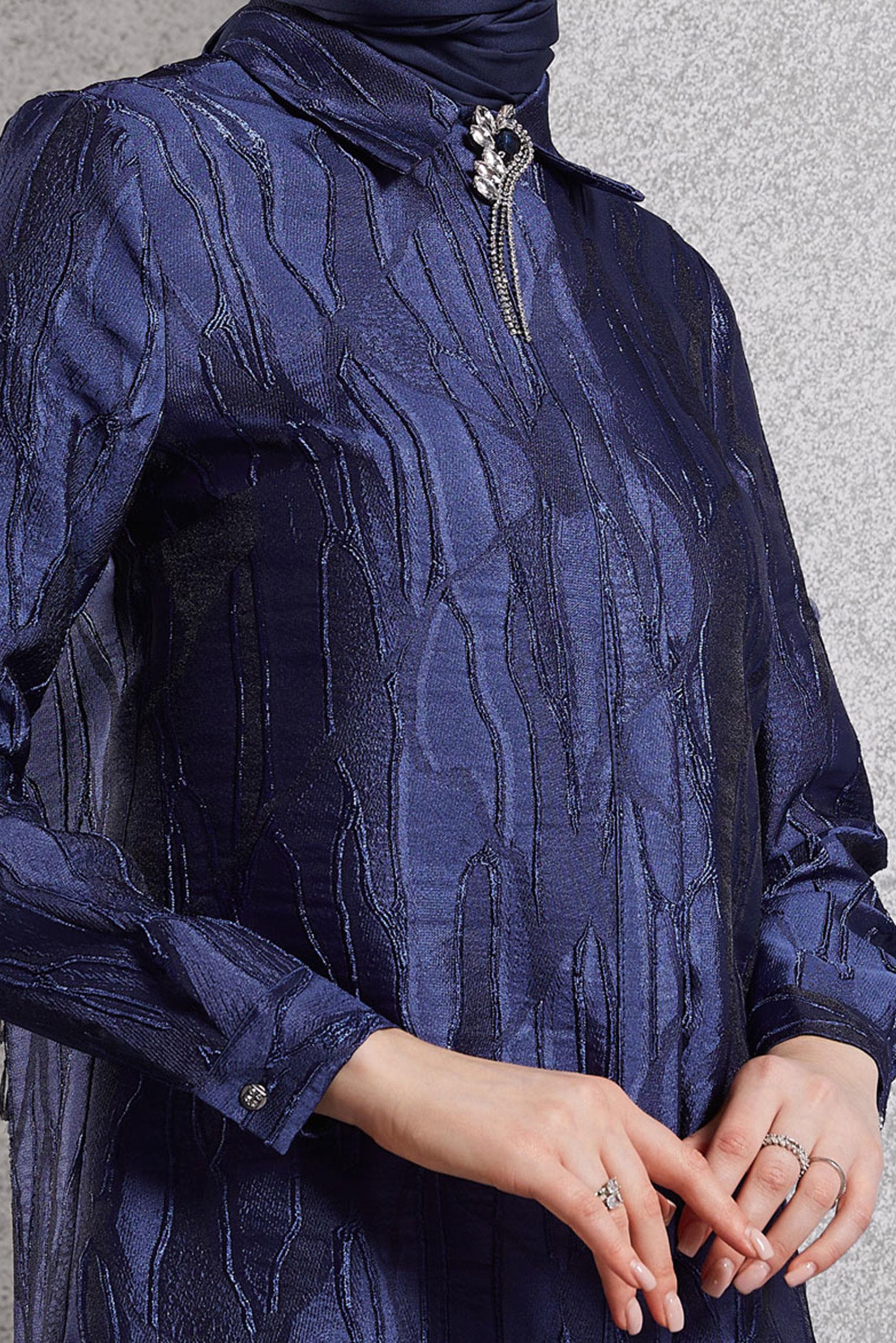 Tesettür giyim LACİVERT BROŞLU JAKARLI TUNİK 44737