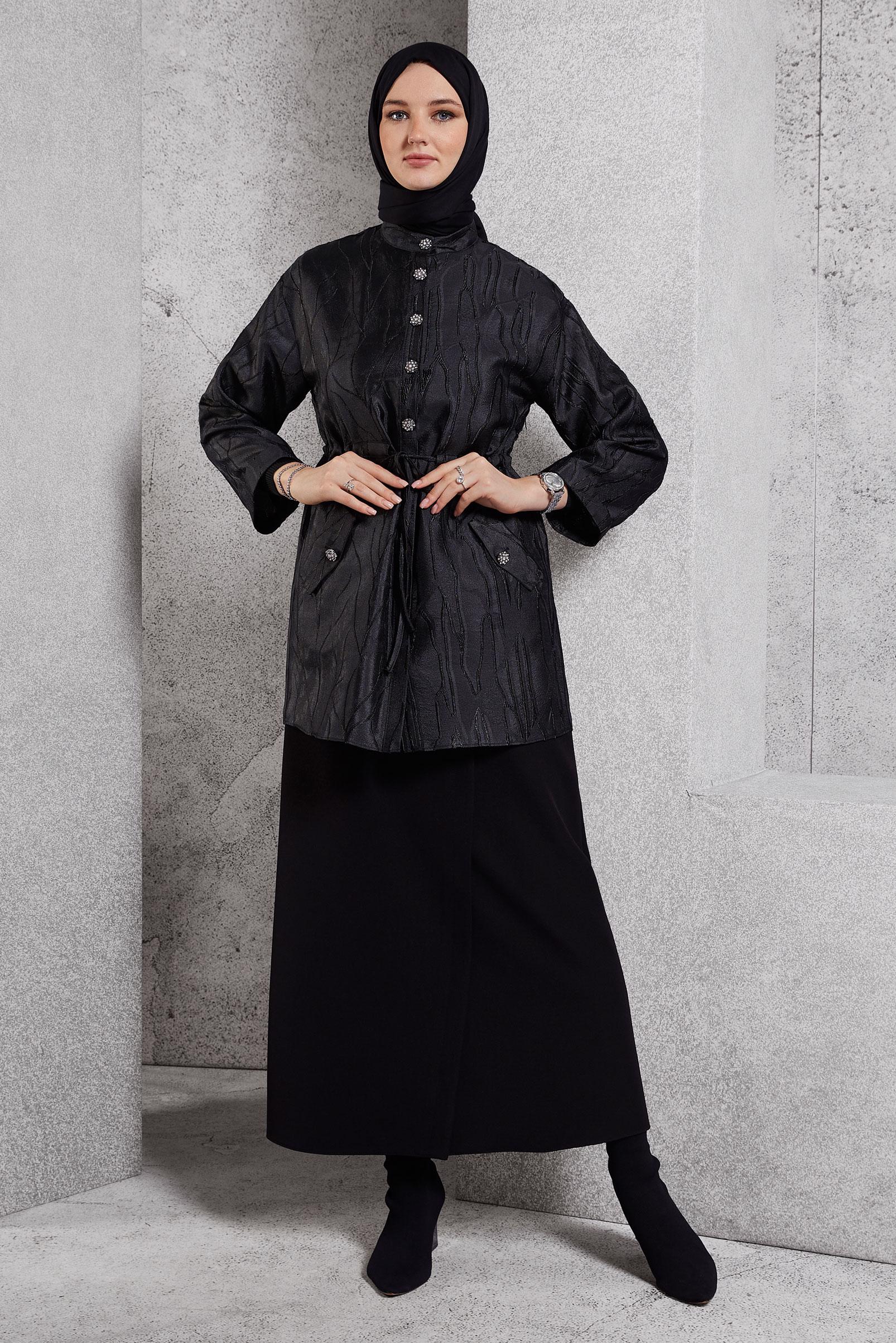 Hijab clothing BLACK JACQUARD MODEST TUNIC 44738