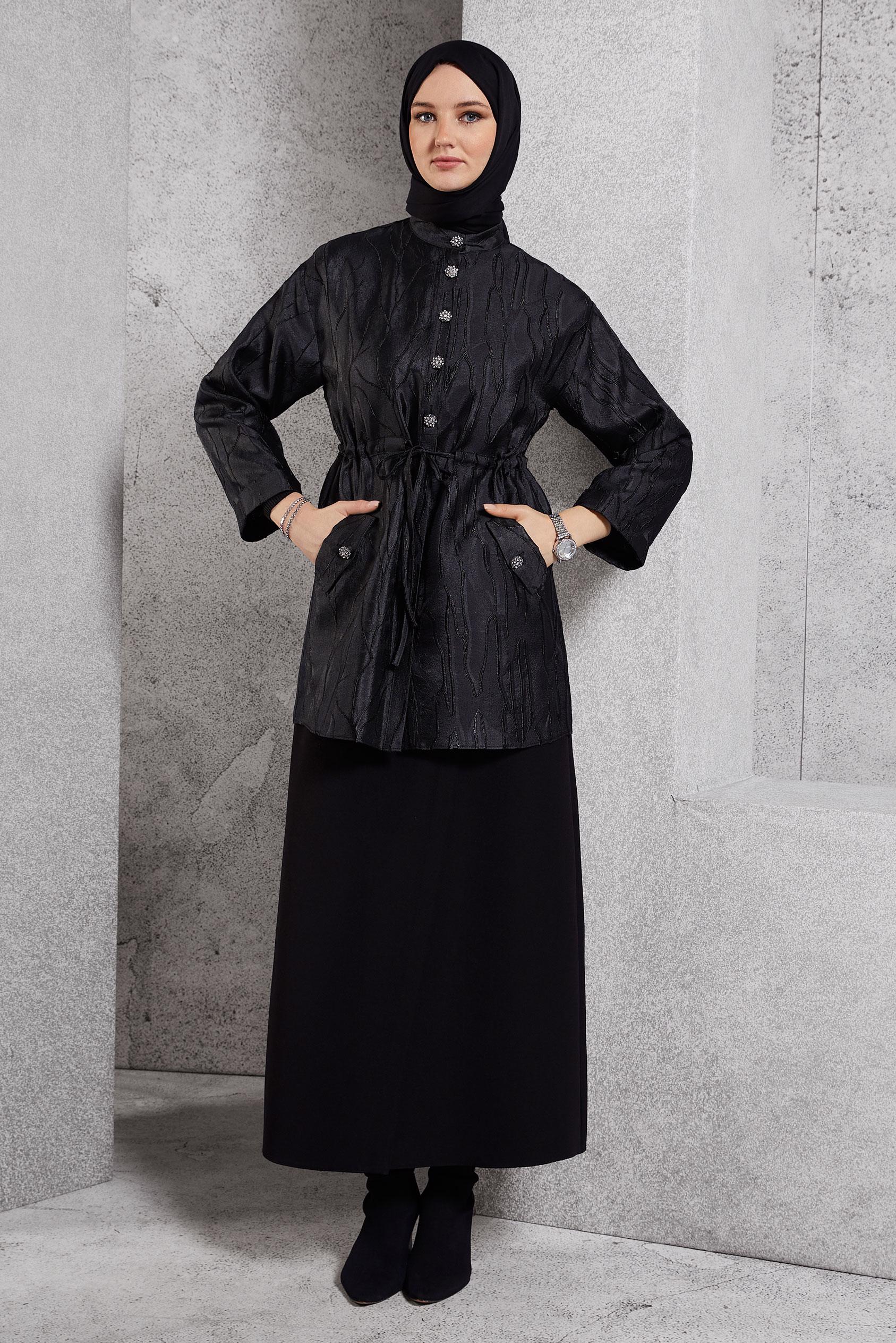 Hijab clothing BLACK JACQUARD MODEST TUNIC 44738
