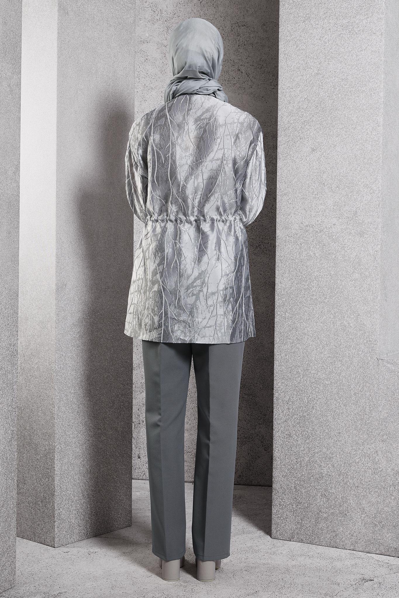 Tesettür giyim GRİ JAKARLI TESETTÜR TUNİK 44738