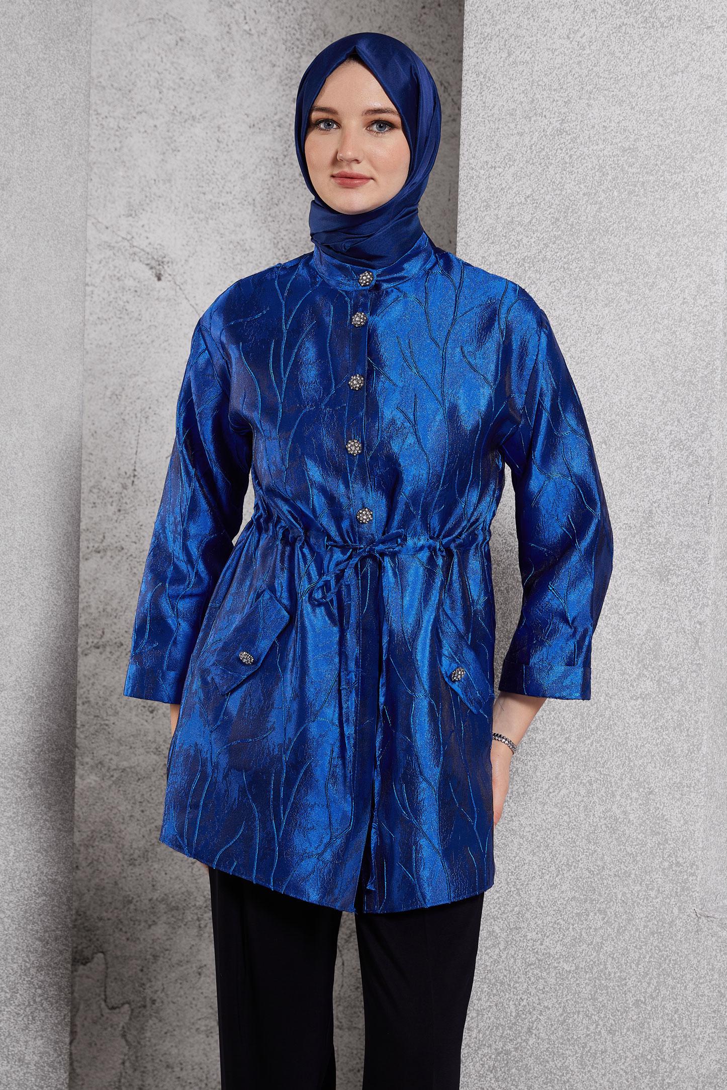 Tesettür giyim LACİVERT JAKARLI TESETTÜR TUNİK 44738
