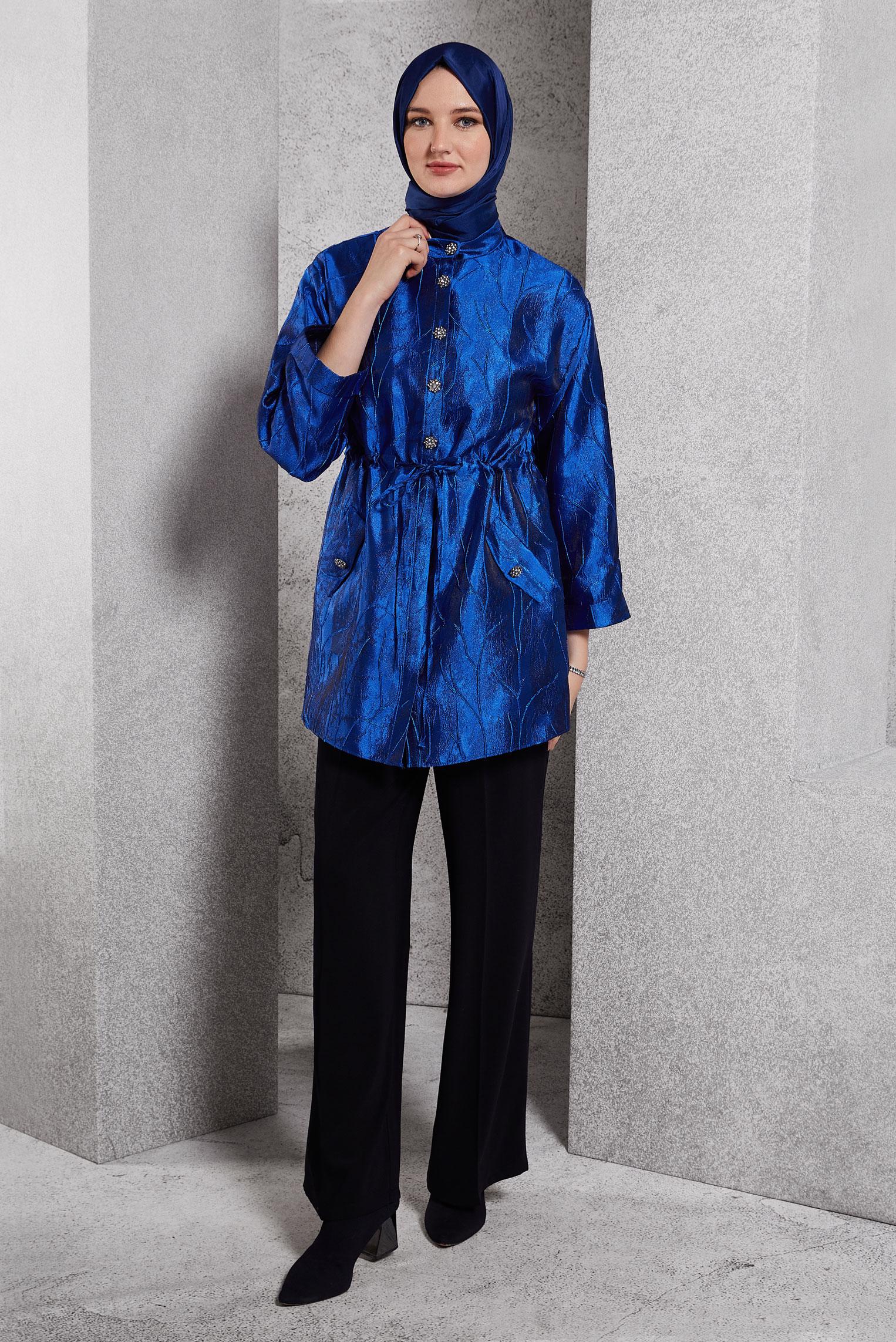 Tesettür giyim LACİVERT JAKARLI TESETTÜR TUNİK 44738