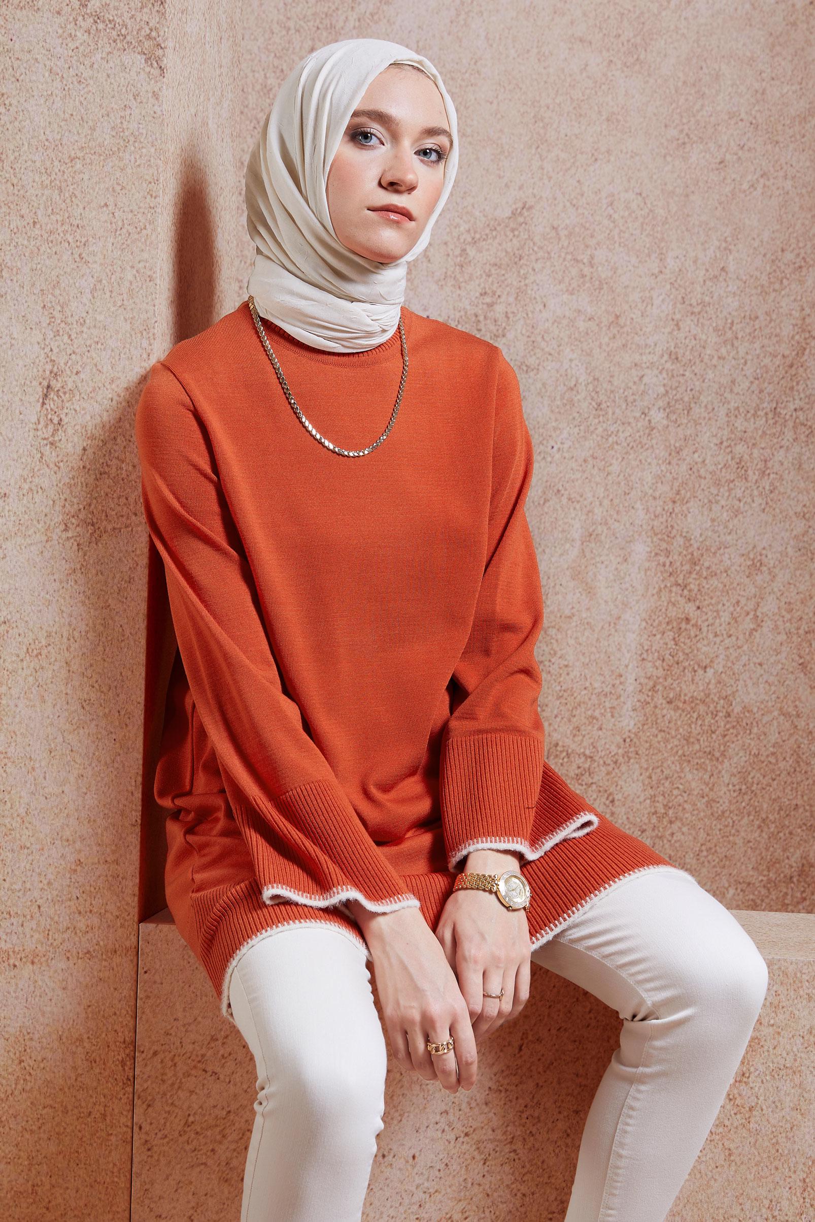 Tesettür giyim TURUNCU TRİKO TESETTÜR TUNİK 44900