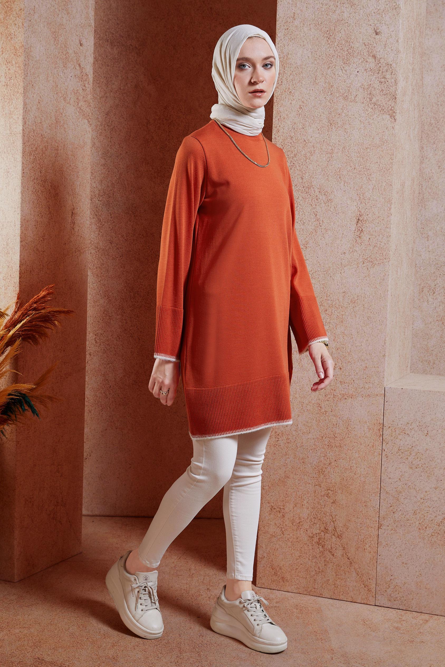 Tesettür giyim TURUNCU TRİKO TESETTÜR TUNİK 44900