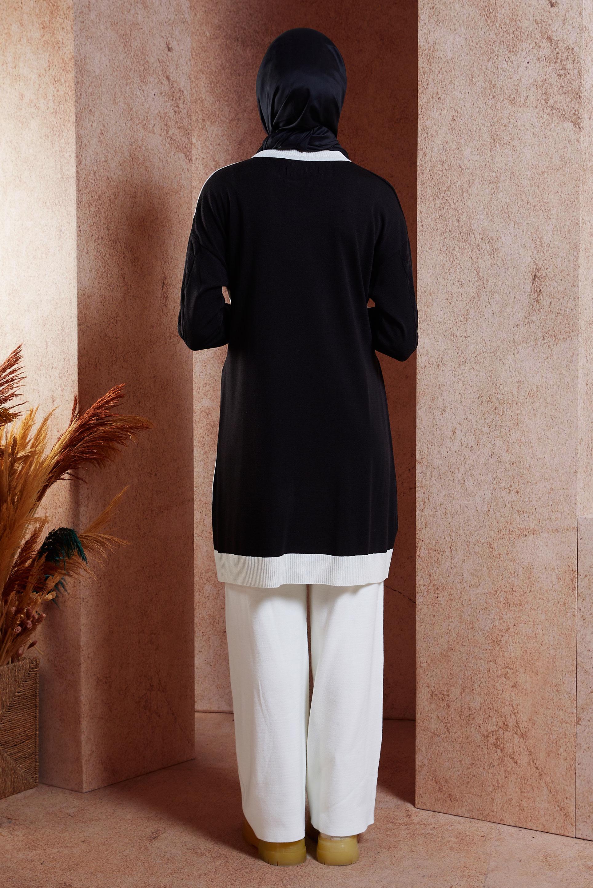 Tesettür giyim SİYAH İKİ RENKLİ TRİKO TUNİK 44901