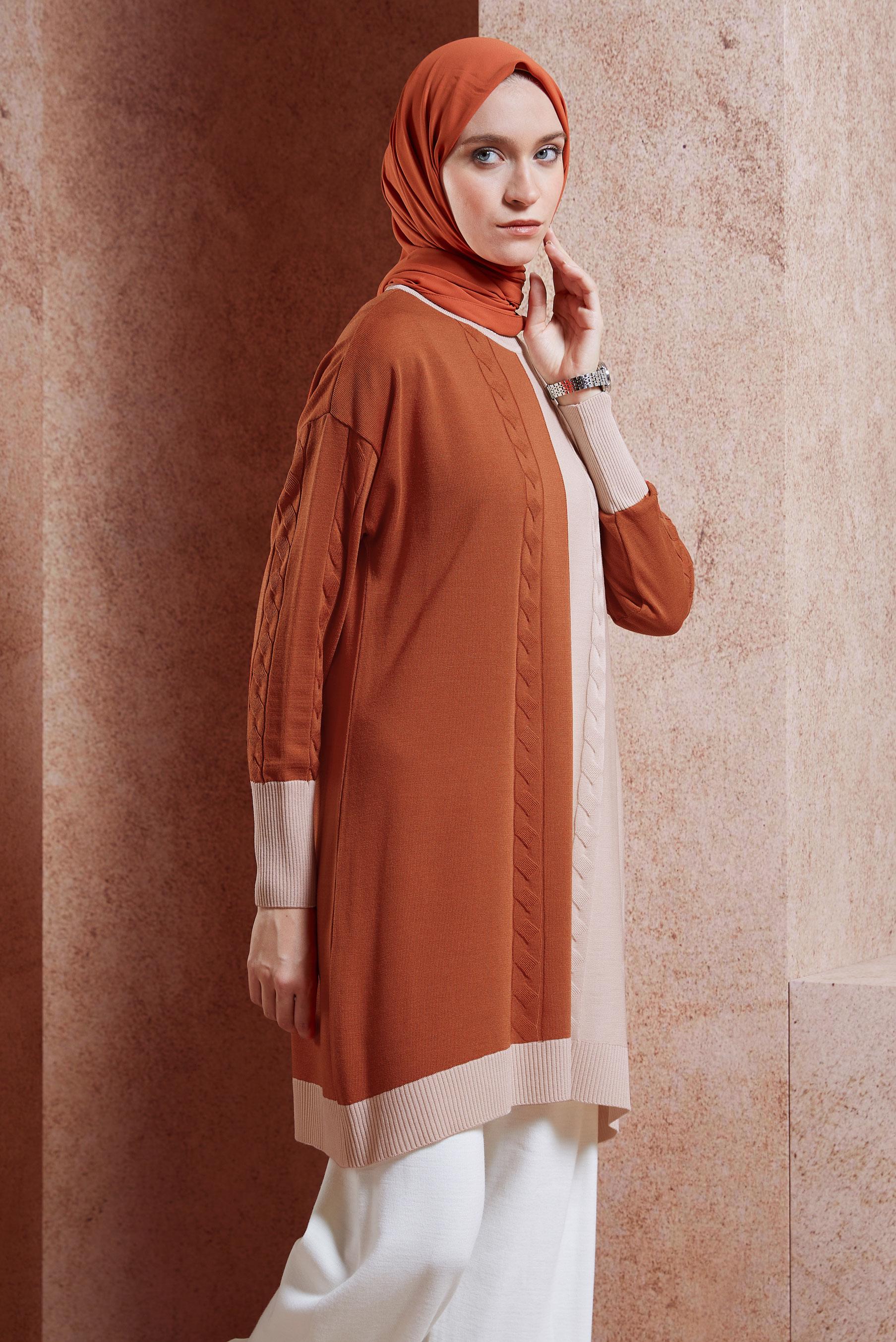 Tesettür giyim TURUNCU İKİ RENKLİ TRİKO TUNİK 44901