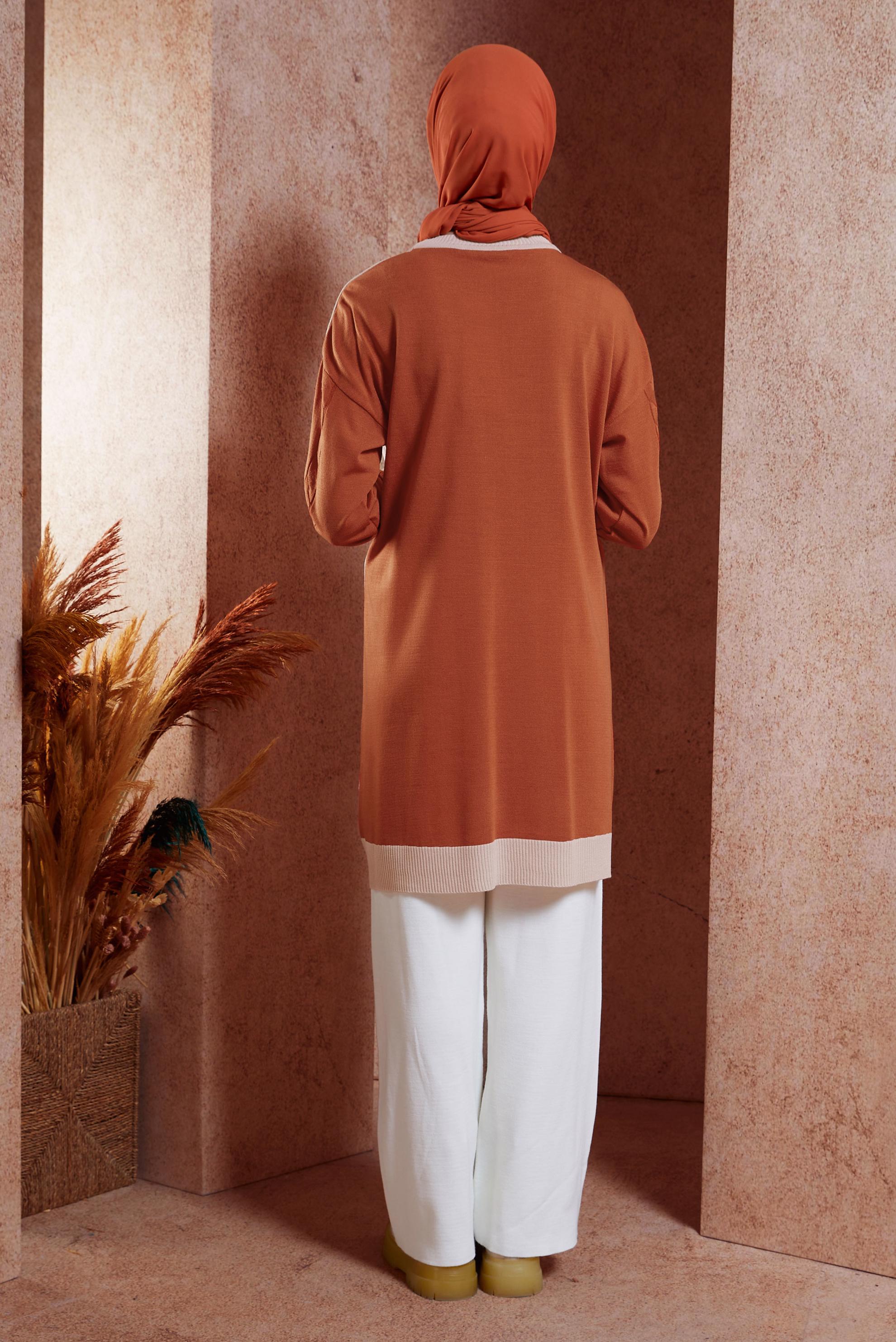 Tesettür giyim TURUNCU İKİ RENKLİ TRİKO TUNİK 44901