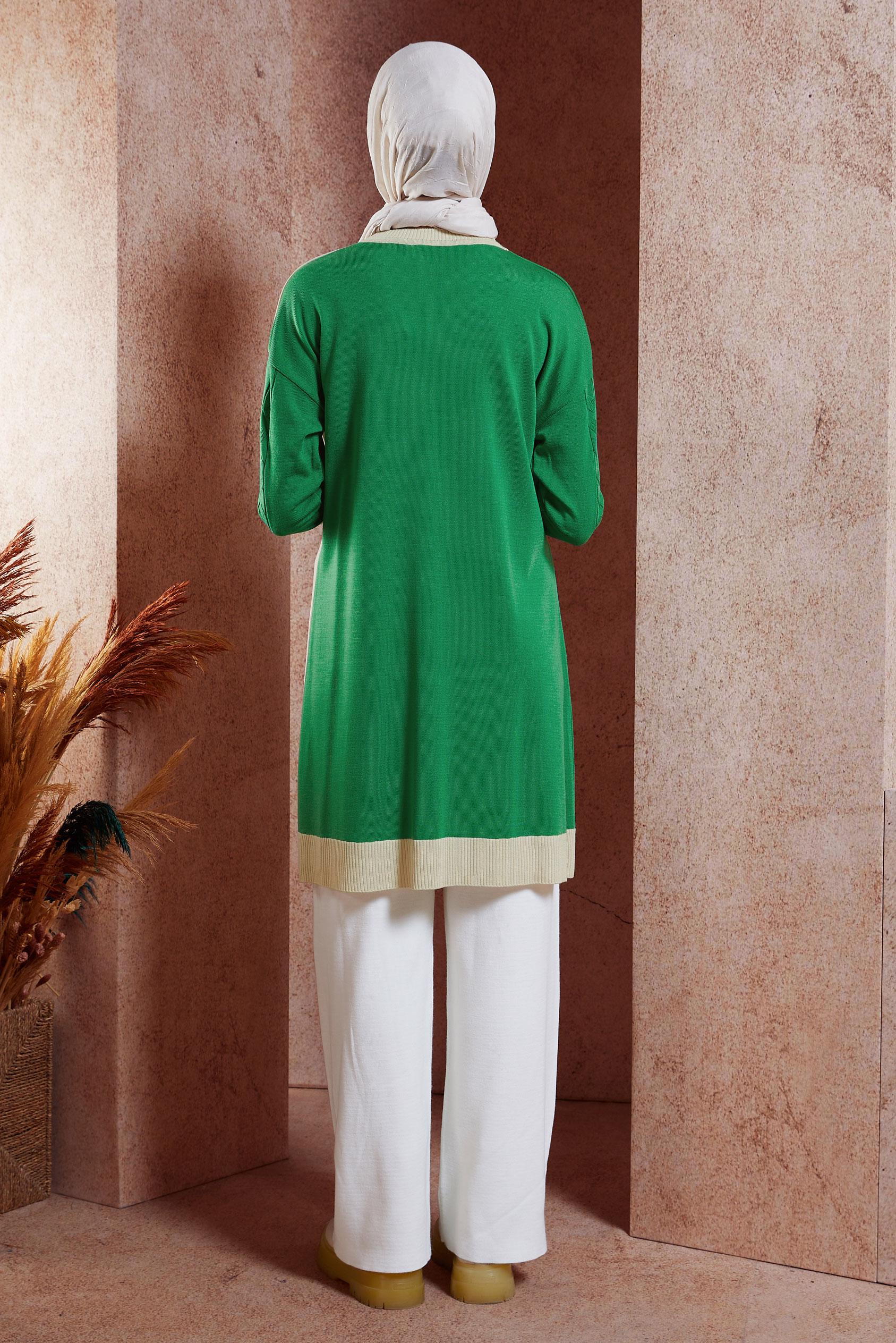 Tesettür giyim YEŞİL İKİ RENKLİ TRİKO TUNİK 44901