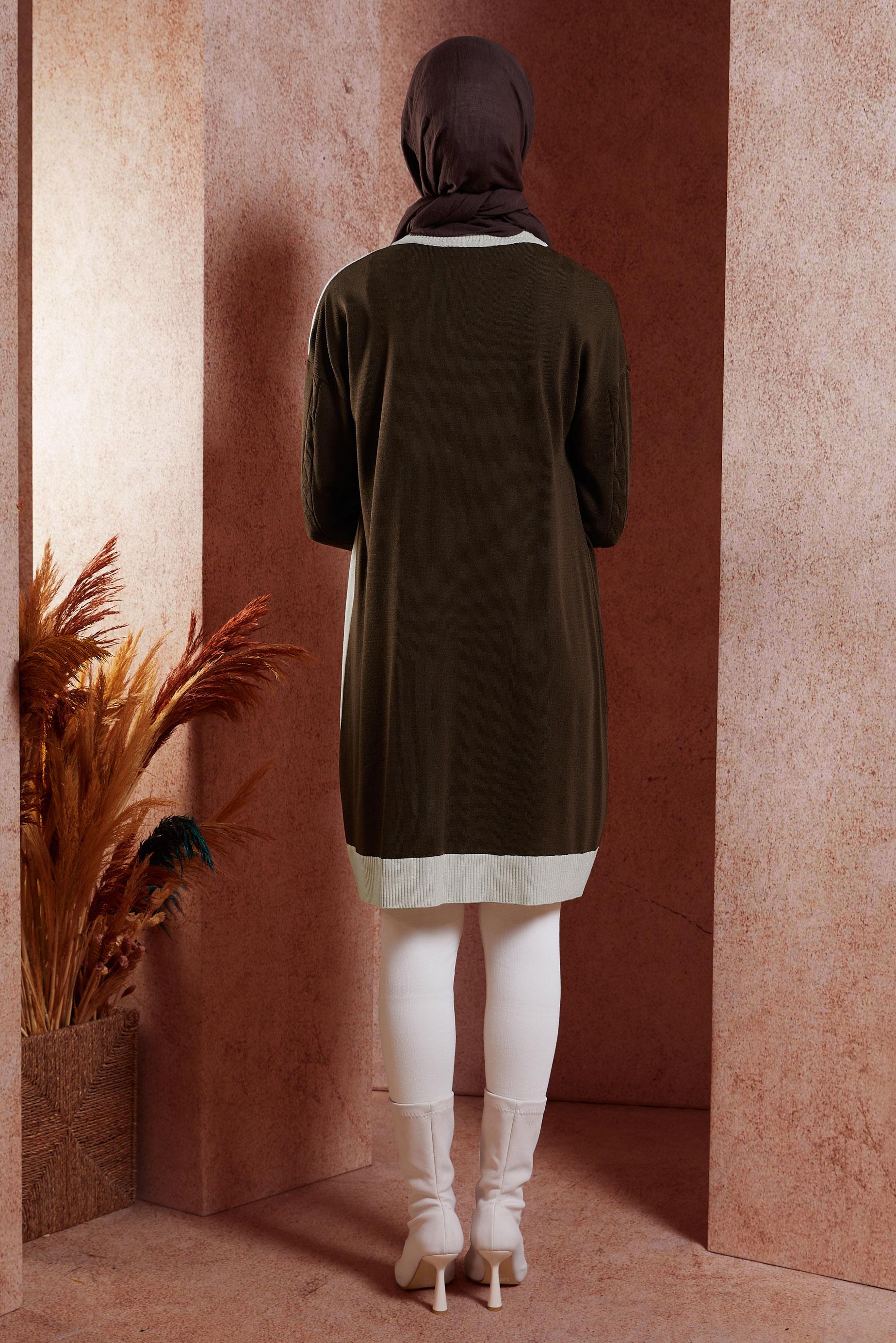 Tesettür giyim KAHVE İKİ RENKLİ TRİKO TUNİK 44901