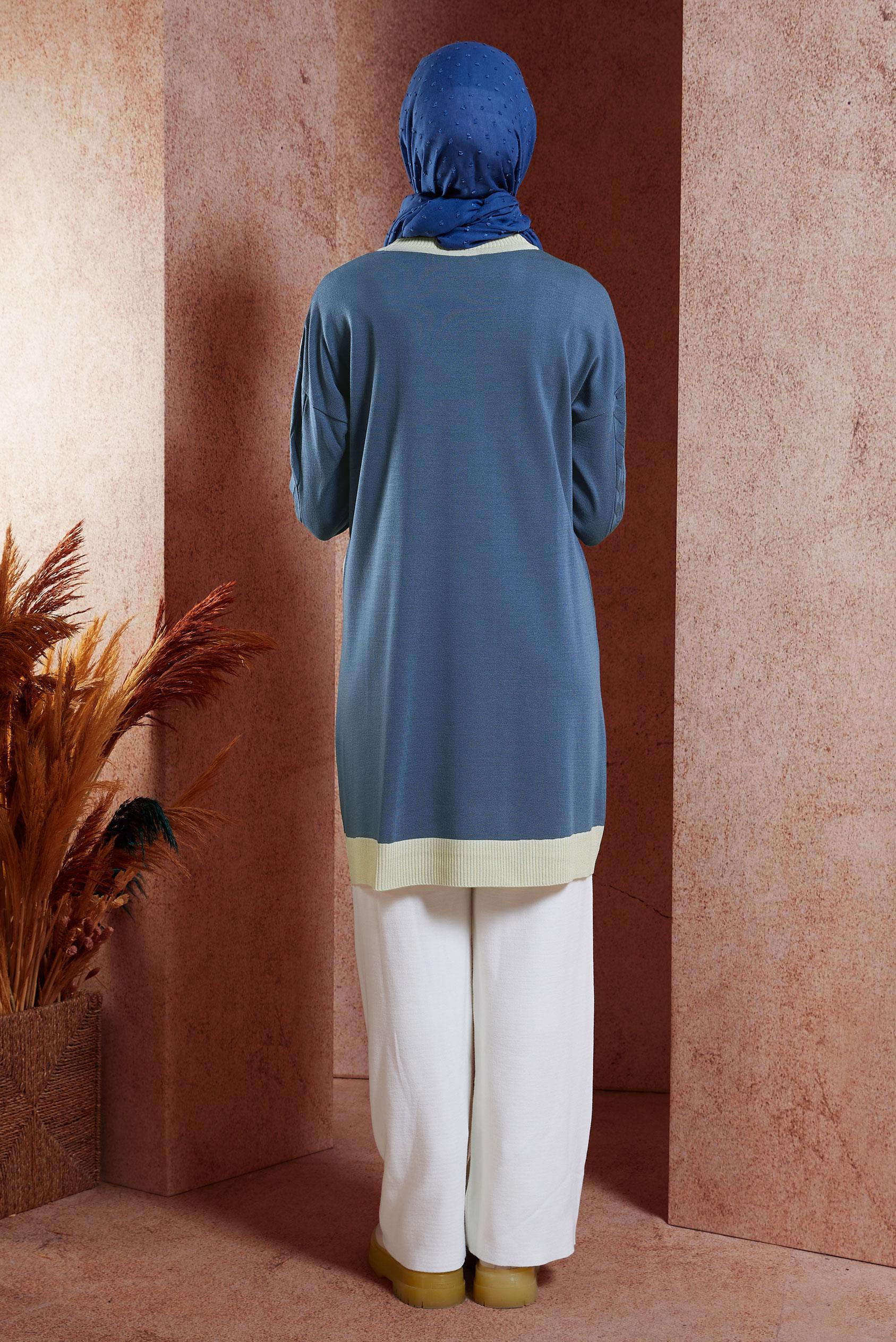 Tesettür giyim MAVİ İKİ RENKLİ TRİKO TUNİK 44901