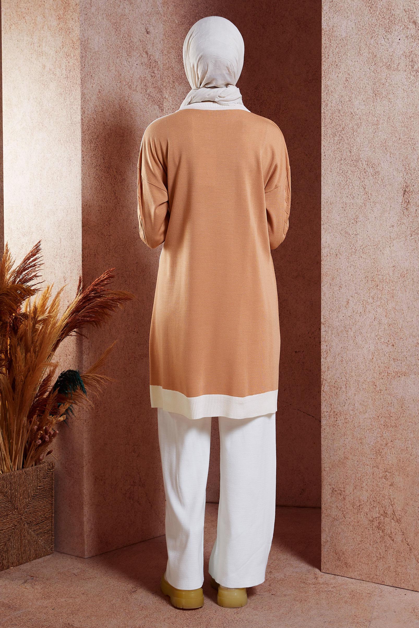 Tesettür giyim PEMBE İKİ RENKLİ TRİKO TUNİK 44901