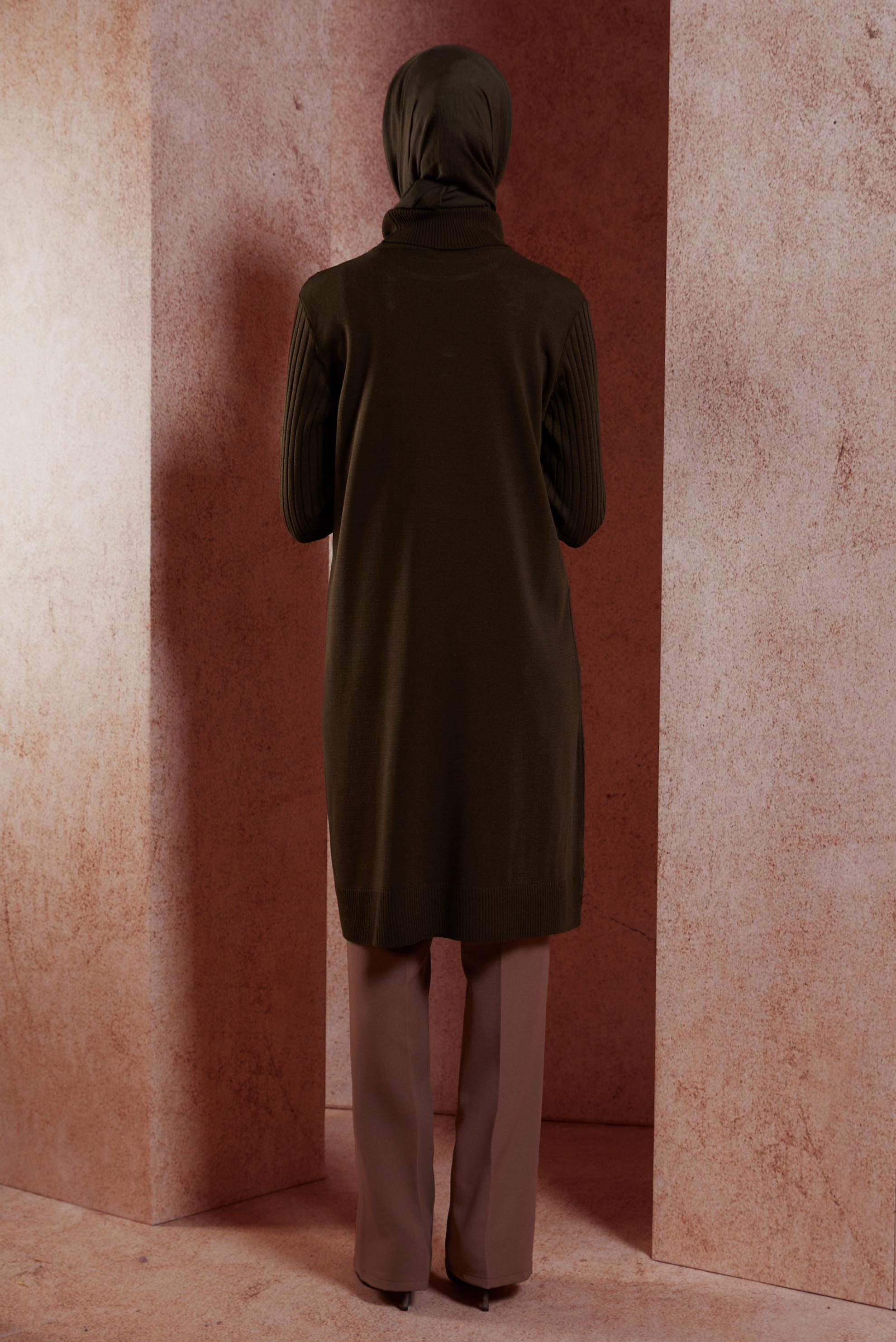 Tesettür giyim KAHVE BOĞAZLI YAKA TRİKO TUNİK 44902