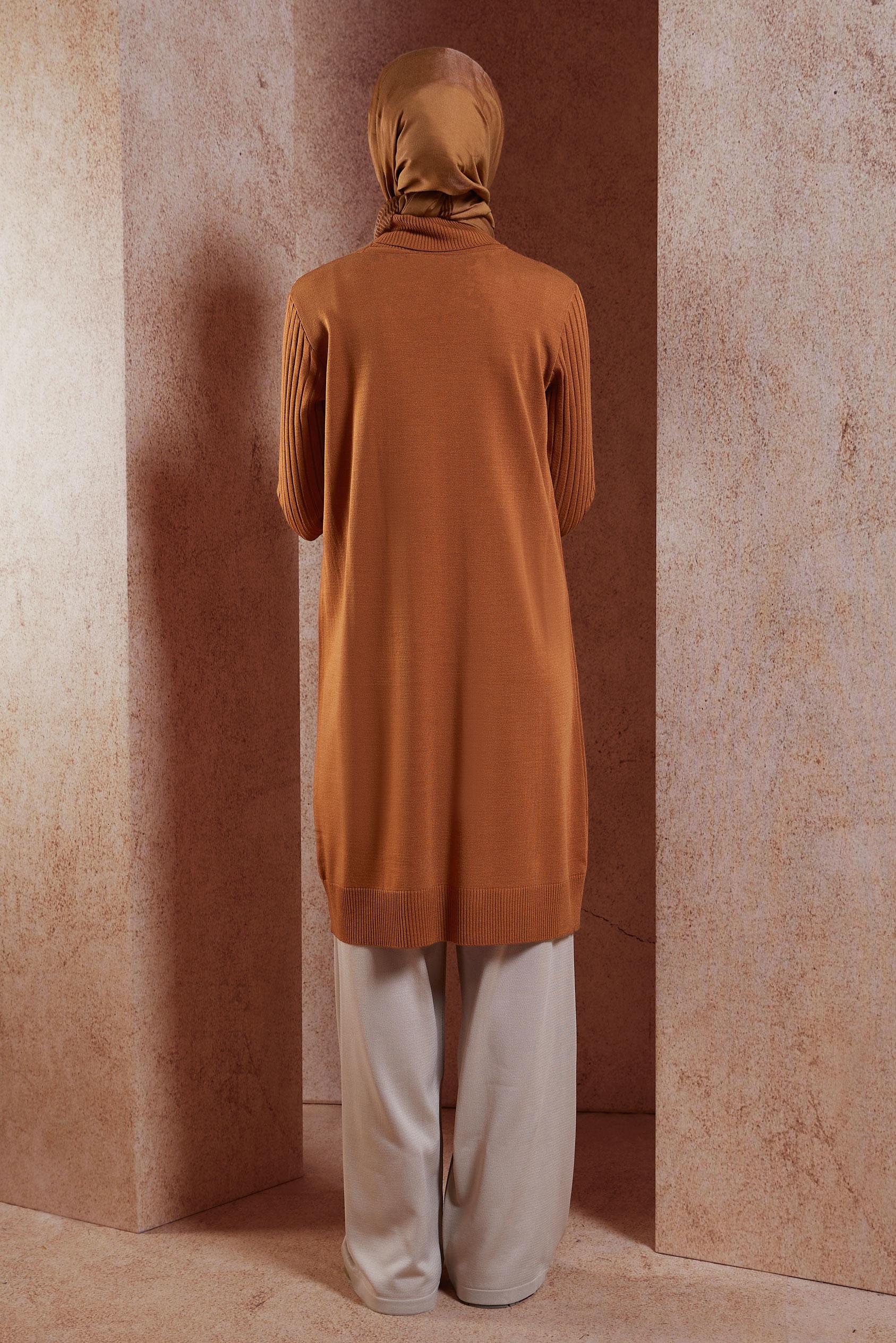 Tesettür giyim TURUNCU BOĞAZLI YAKA TRİKO TUNİK 44902