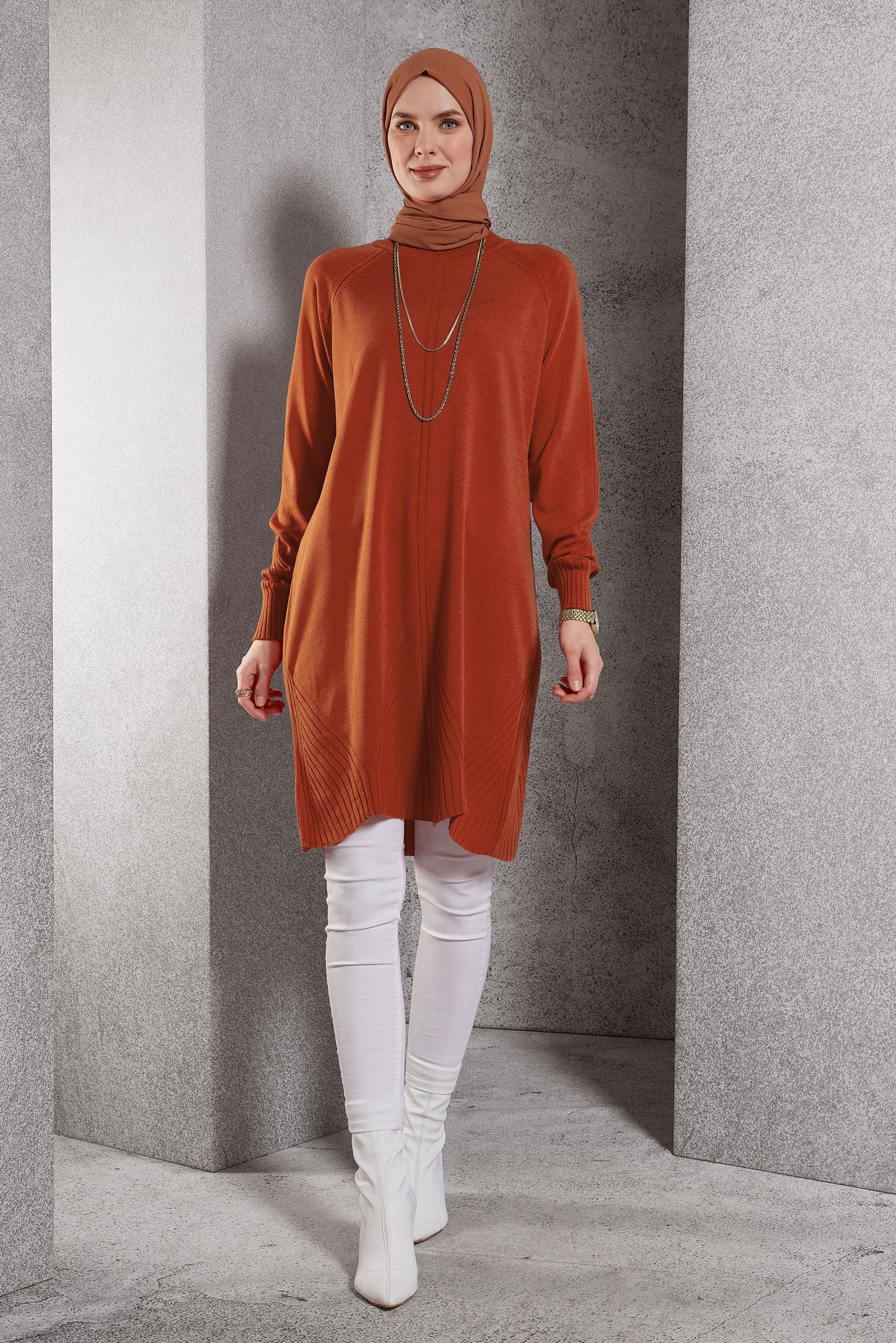 Tesettür giyim TURUNCU TRİKO TUNİK 44903