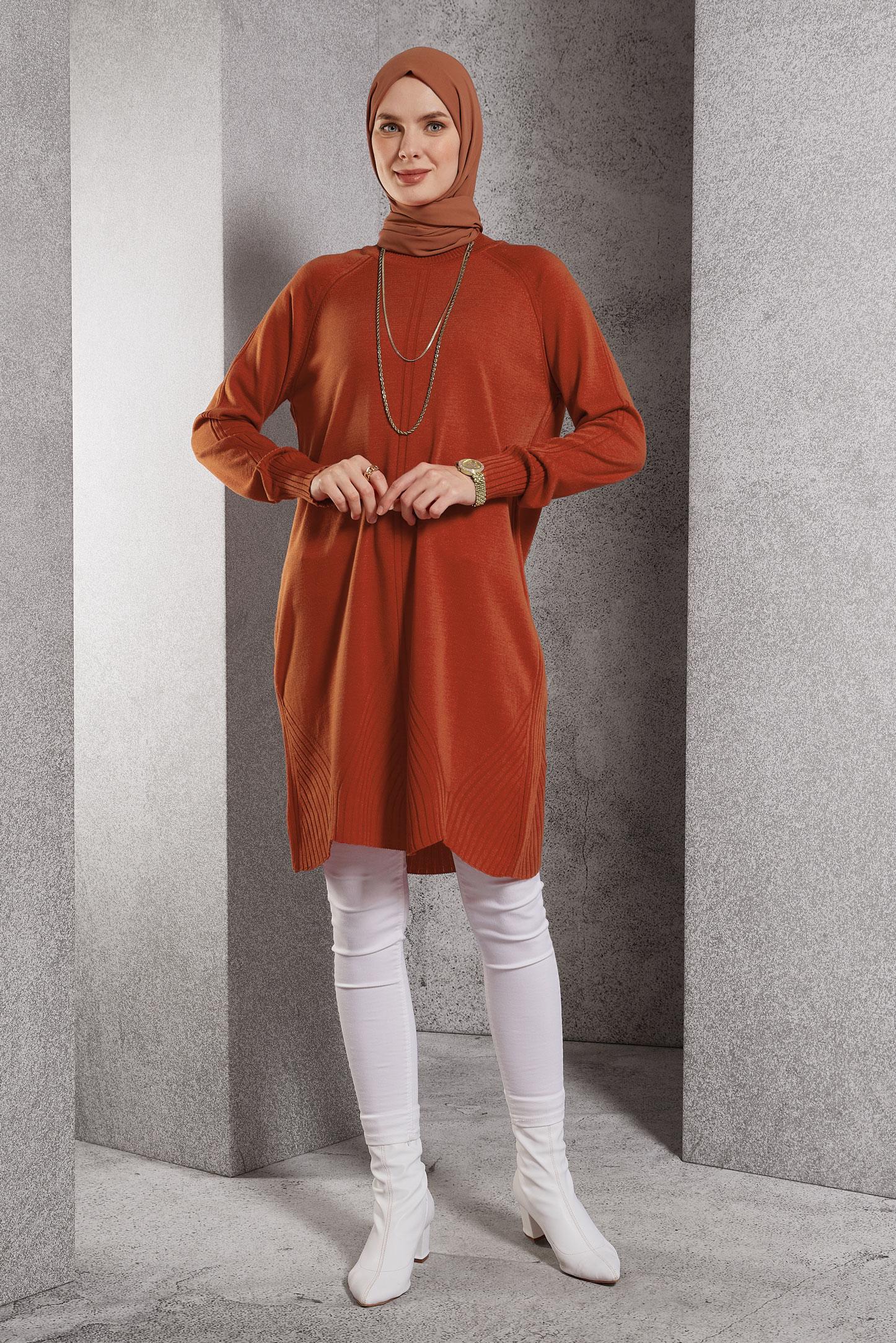 Tesettür giyim TURUNCU TRİKO TUNİK 44903