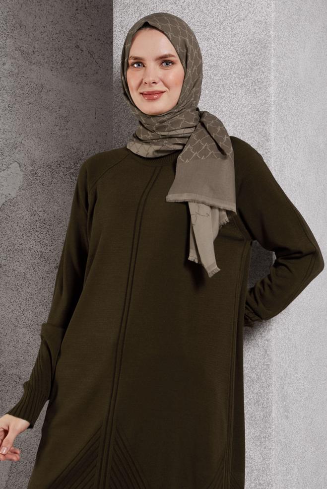 Vêtements hijab BRUN TUNIQUE EN TRICOT 44903 - ALVİNA