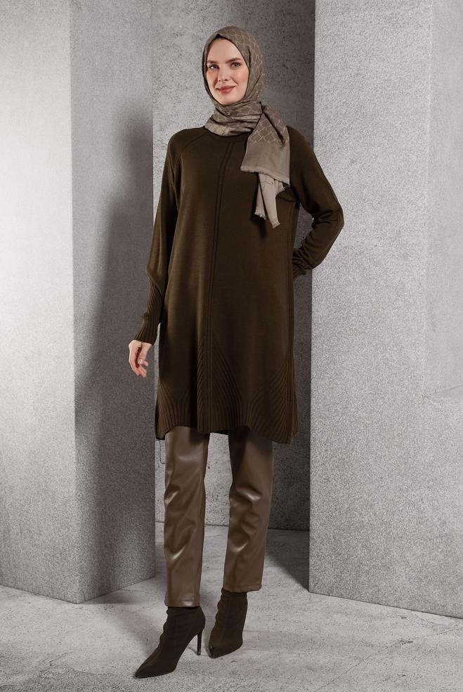 Vêtements hijab BRUN TUNIQUE EN TRICOT 44903 - ALVİNA