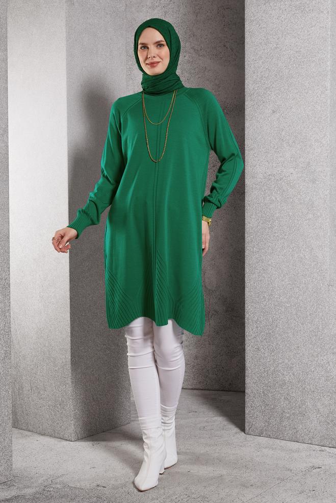 Vêtements hijab VERT TUNIQUE EN TRICOT 44903 - ALVİNA