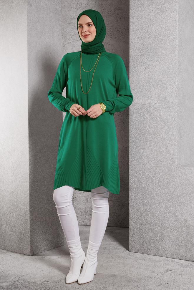 Vêtements hijab VERT TUNIQUE EN TRICOT 44903 - ALVİNA