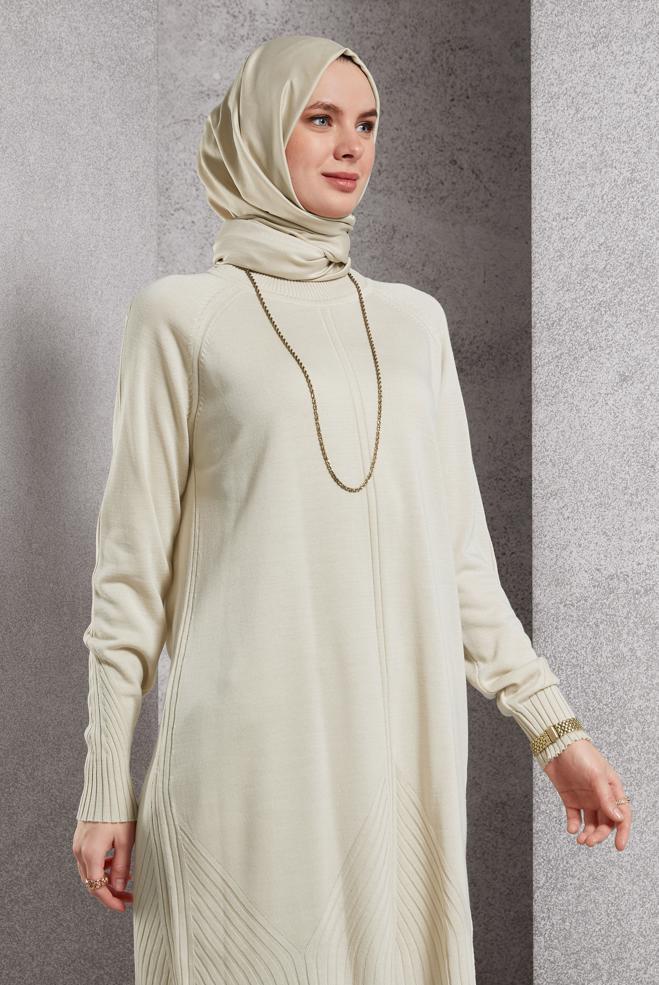 Vêtements hijab BEIGE TUNIQUE EN TRICOT 44903 - ALVİNA