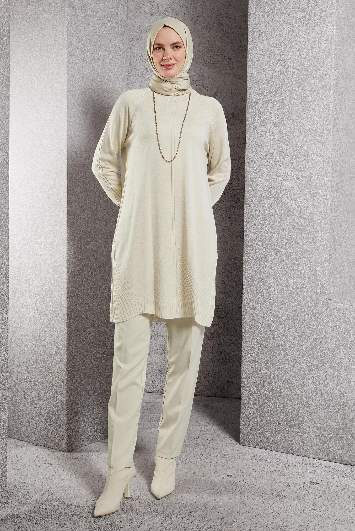 Vêtements hijab BEIGE TUNIQUE EN TRICOT 44903