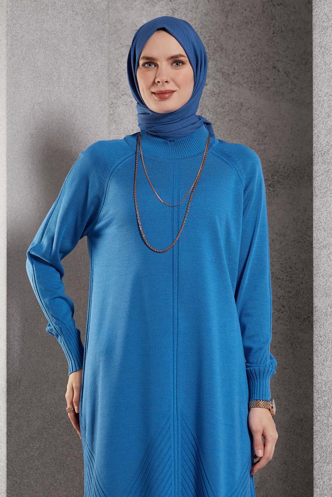 Vêtements hijab BLEU TUNIQUE EN TRICOT 44903 - ALVİNA