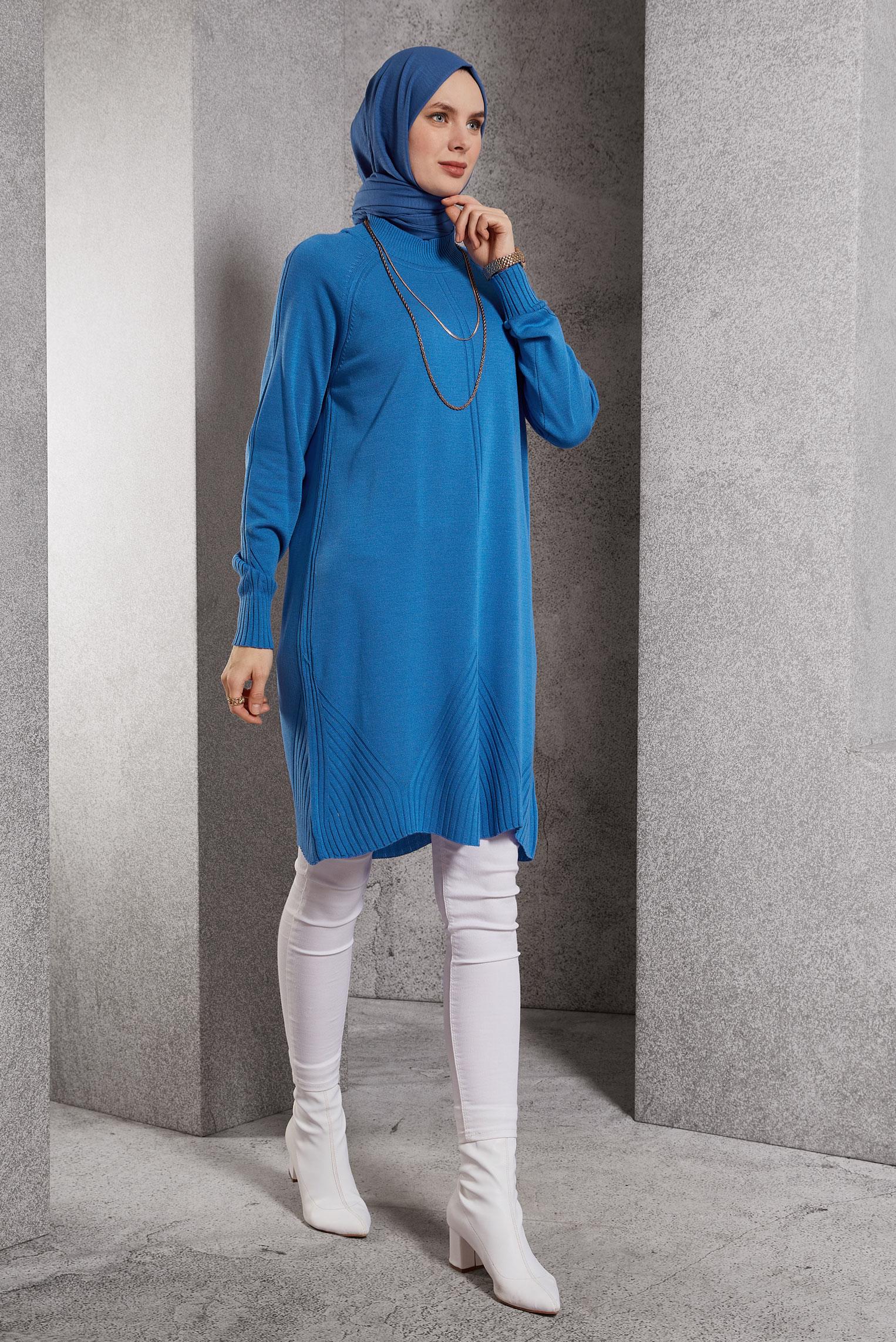 Vêtements hijab BLEU TUNIQUE EN TRICOT 44903