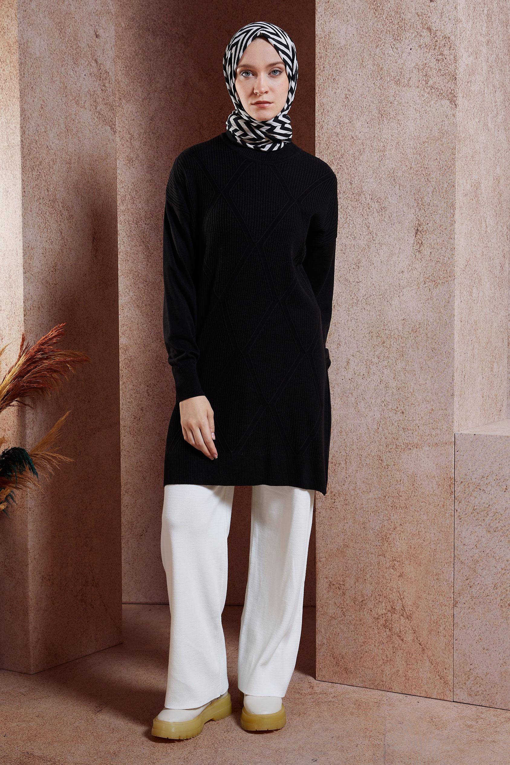 Tesettür giyim SİYAH TESETTÜR TRİKO TUNİK 44904