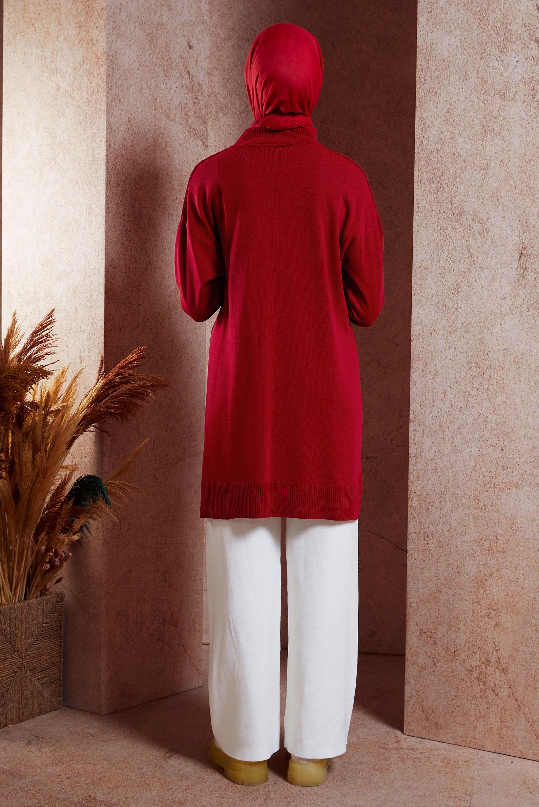 Tesettür giyim KIRMIZI TESETTÜR TRİKO TUNİK 44904