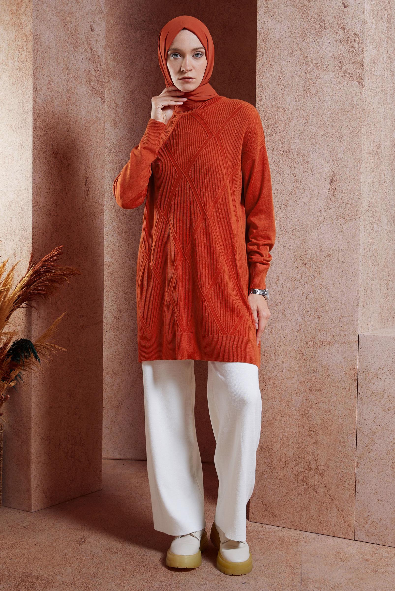 Tesettür giyim TURUNCU TESETTÜR TRİKO TUNİK 44904