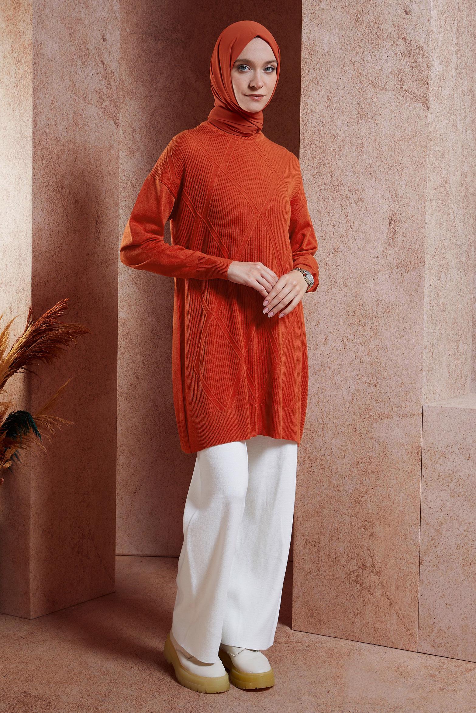 Tesettür giyim TURUNCU TESETTÜR TRİKO TUNİK 44904