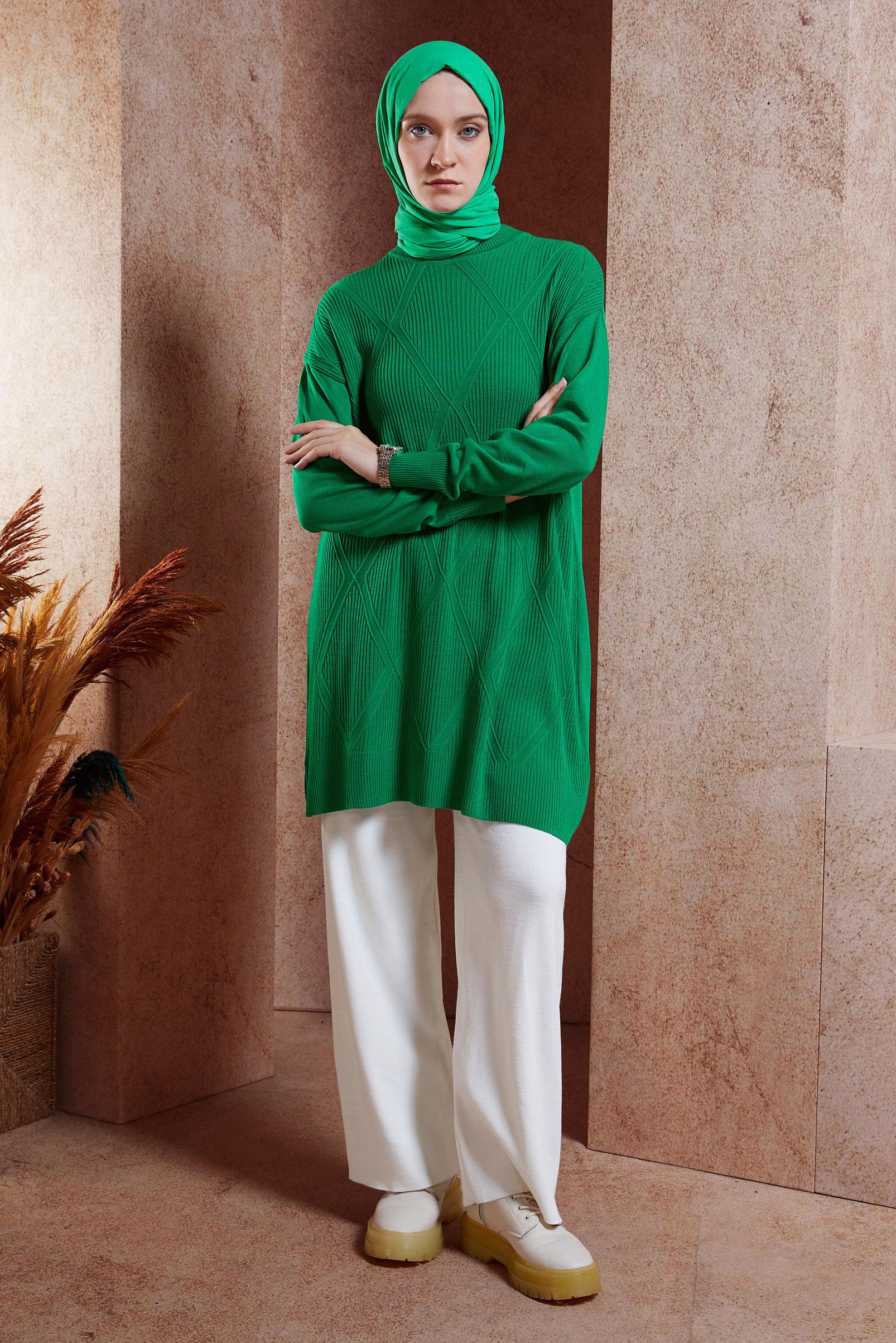 Tesettür giyim YEŞİL TESETTÜR TRİKO TUNİK 44904