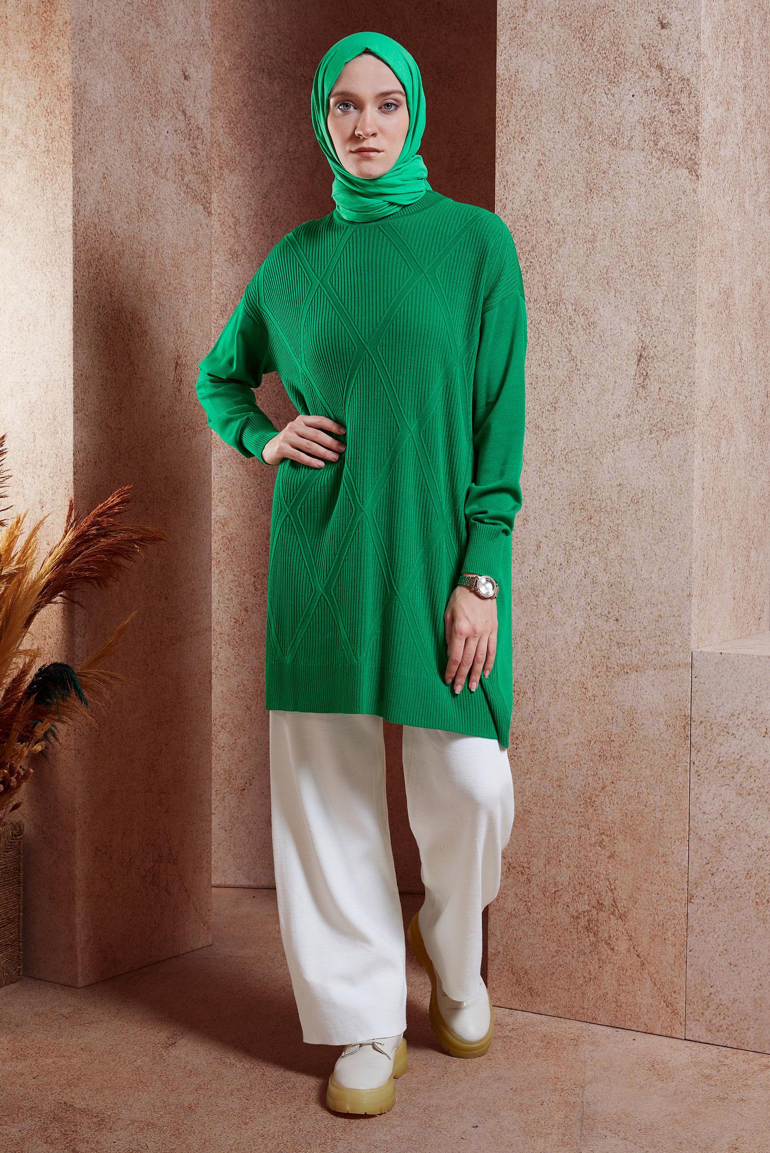 Tesettür giyim YEŞİL TESETTÜR TRİKO TUNİK 44904