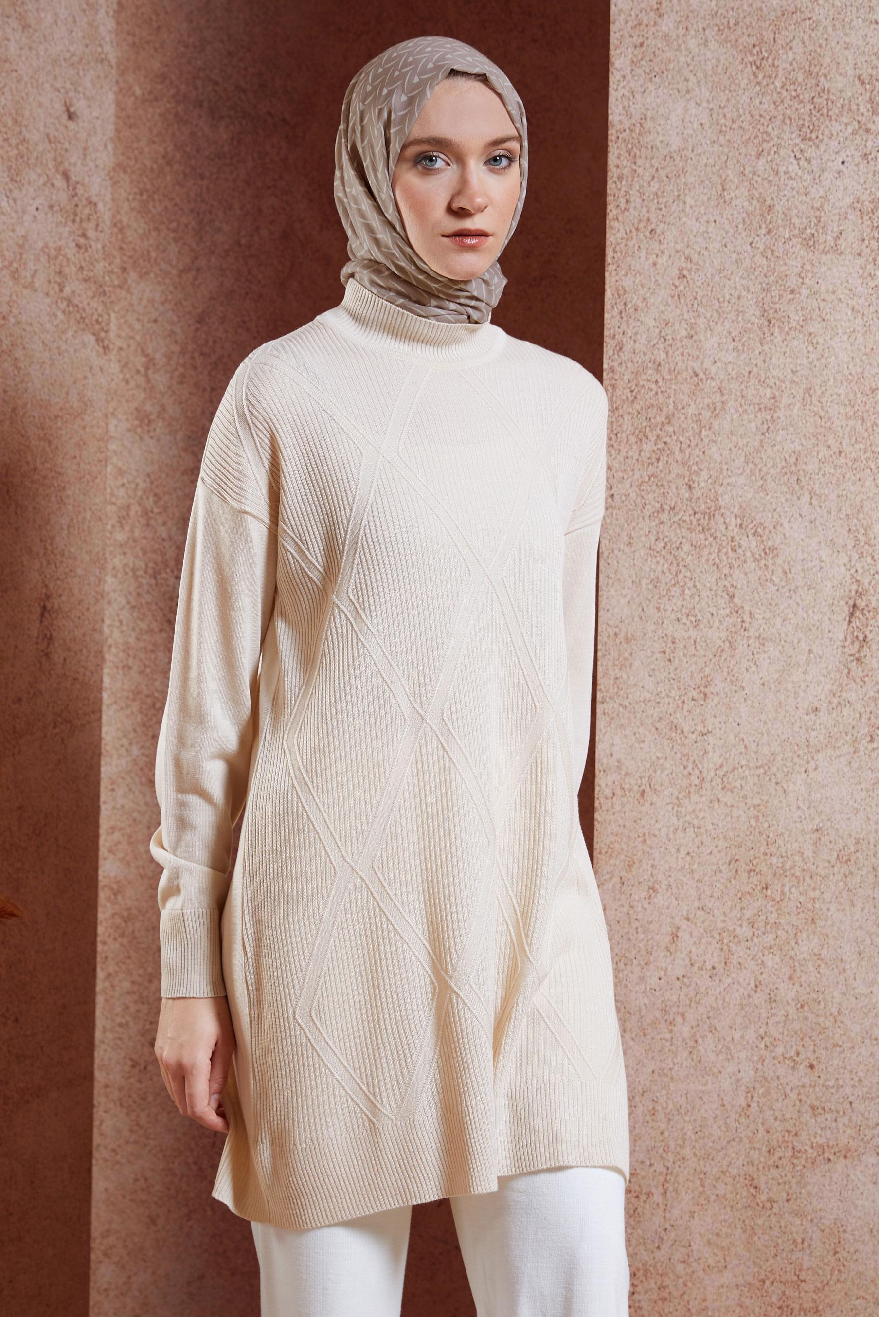 Tesettür giyim BEJ TESETTÜR TRİKO TUNİK 44904