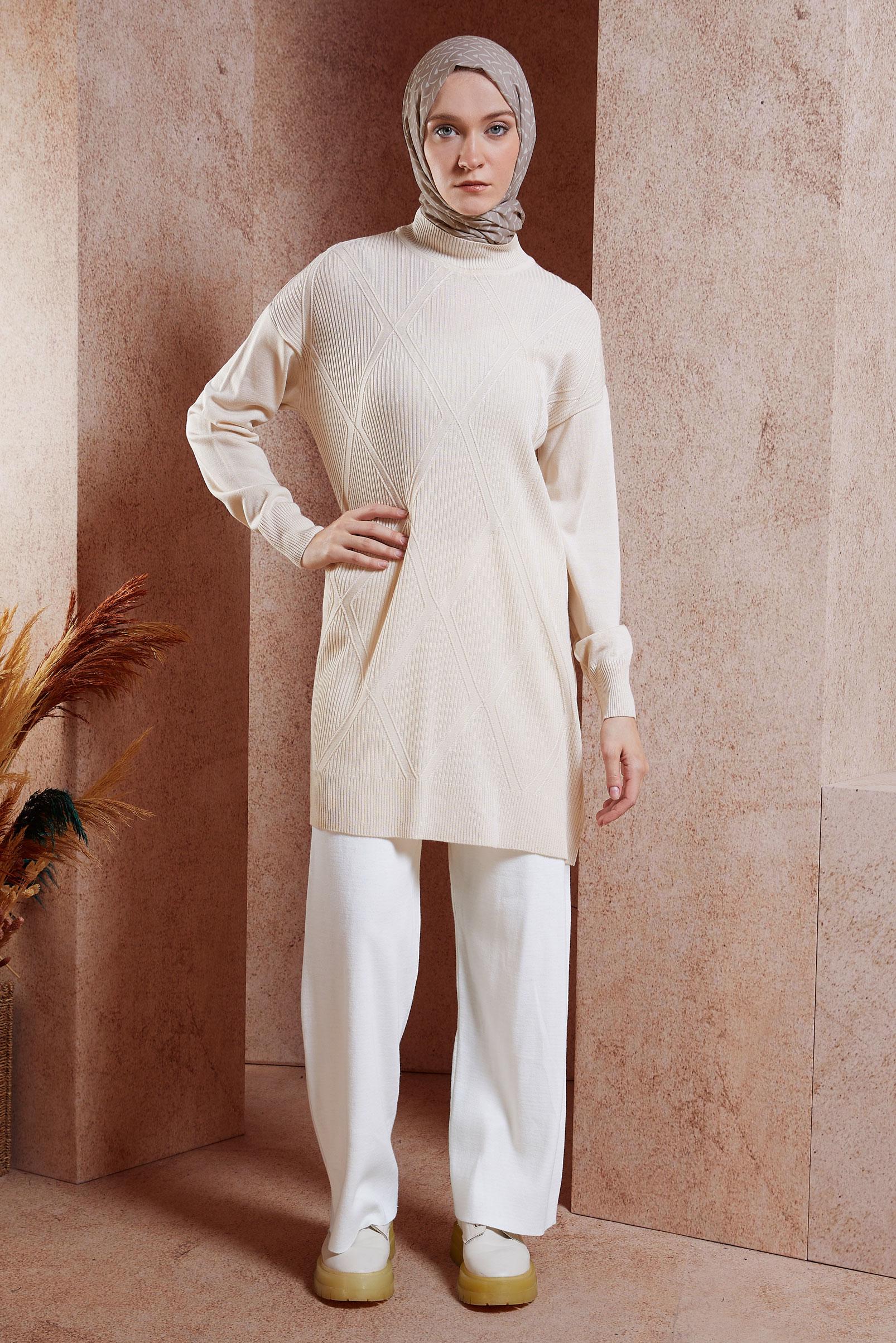 Tesettür giyim BEJ TESETTÜR TRİKO TUNİK 44904