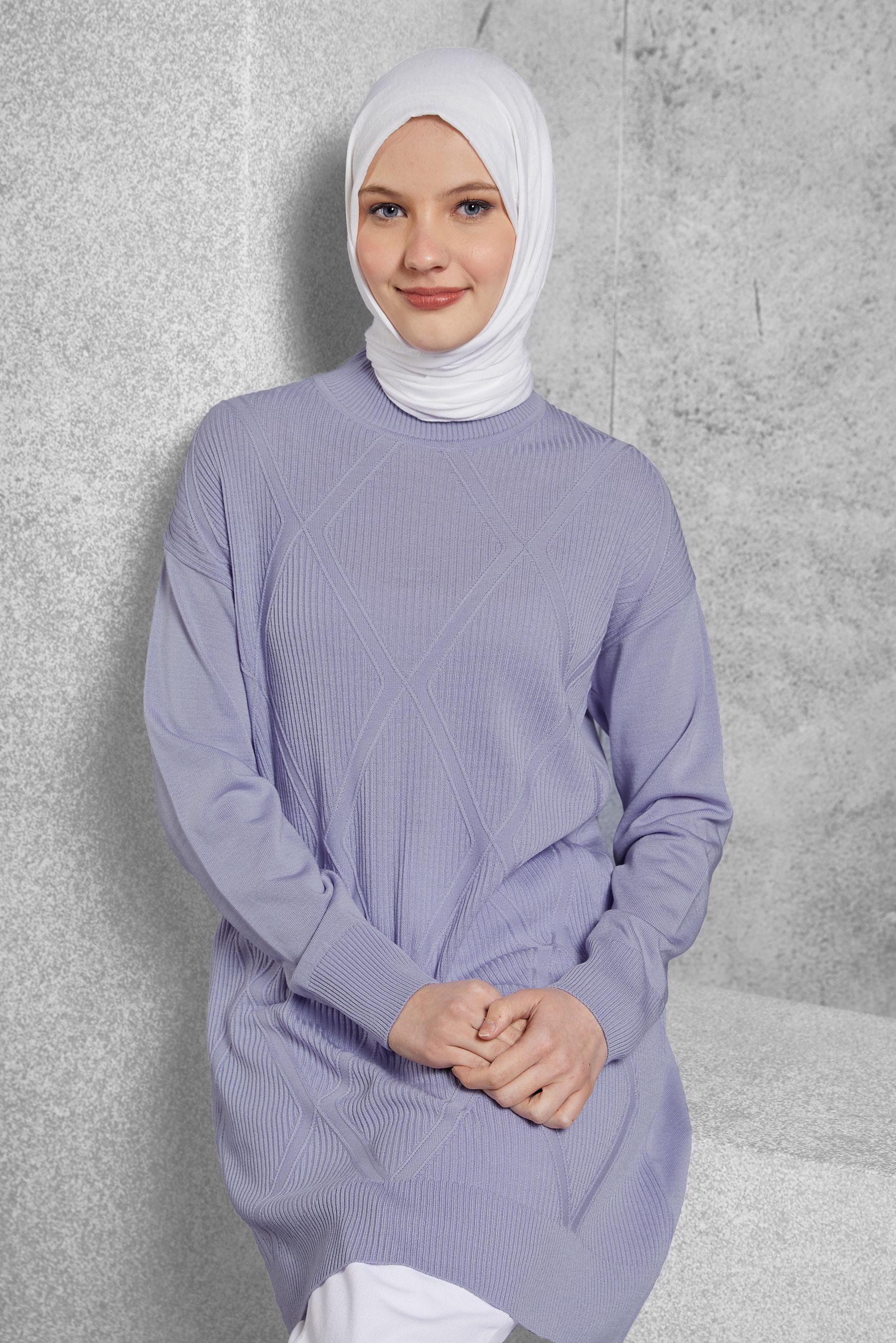 Vêtements hijab POURPRE TUNIQUE EN TRICOT MODESTE 44904