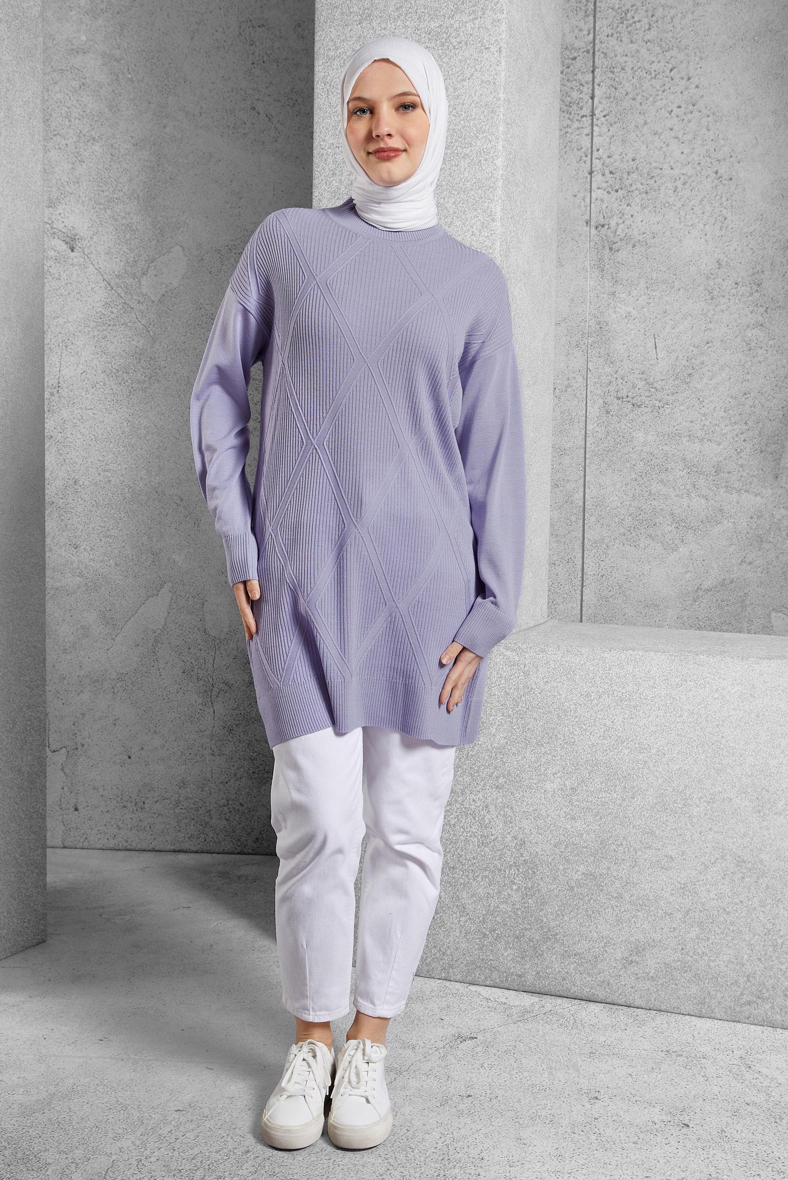 Vêtements hijab POURPRE TUNIQUE EN TRICOT MODESTE 44904