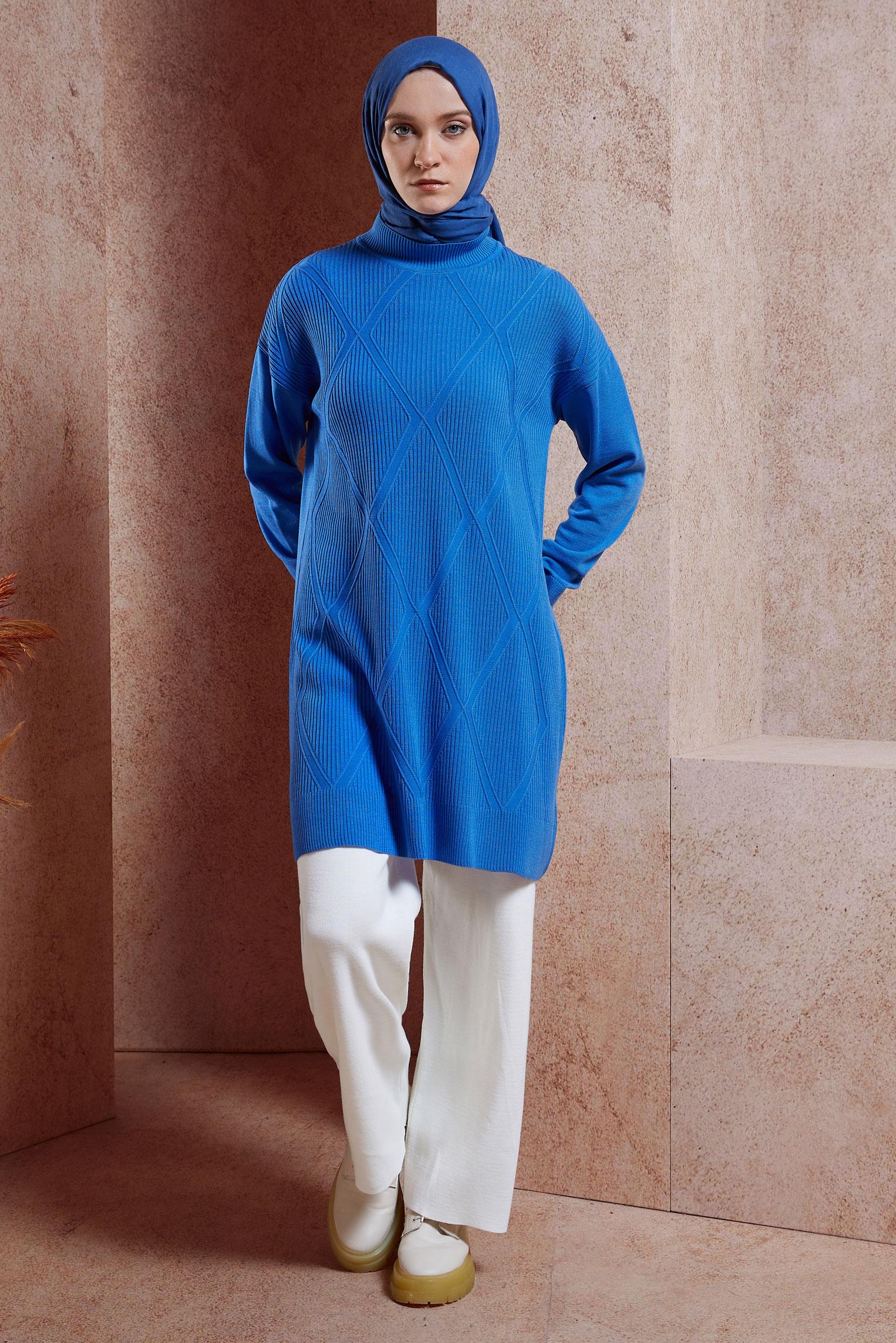 Tesettür giyim MAVİ TESETTÜR TRİKO TUNİK 44904