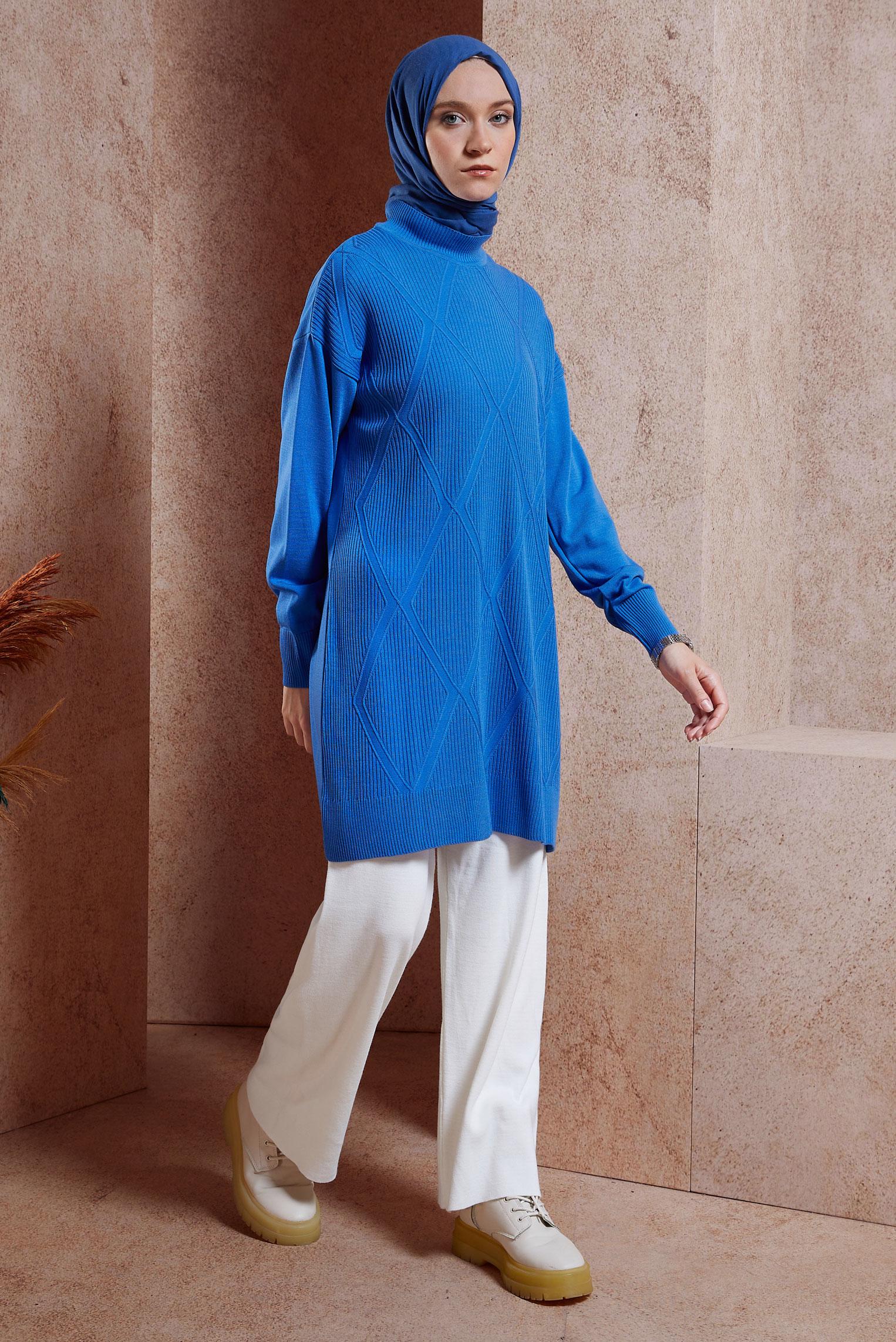 Tesettür giyim MAVİ TESETTÜR TRİKO TUNİK 44904