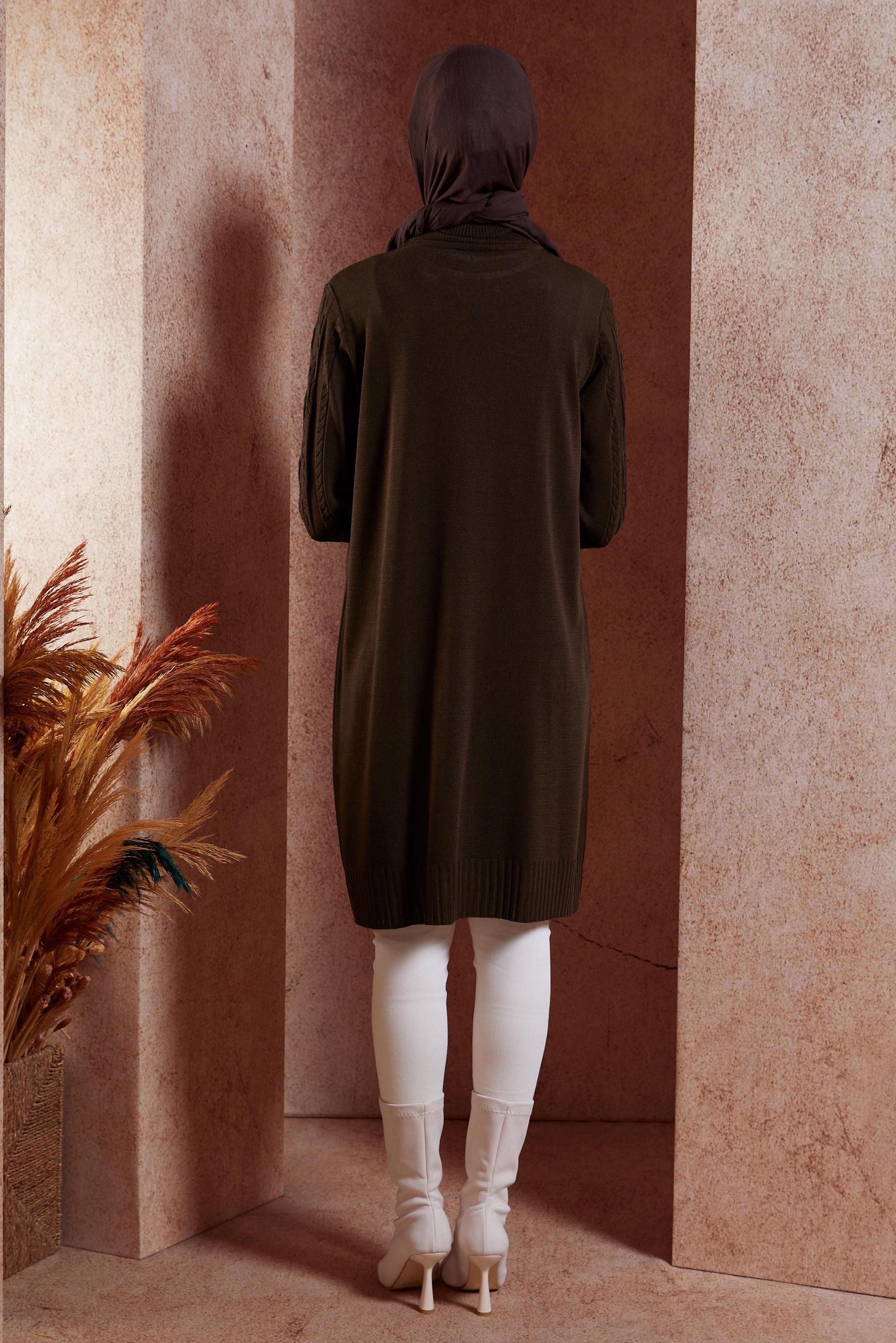 Tesettür giyim KAHVE ÖRGÜ DESENLİ TRİKO TUNİK 44905