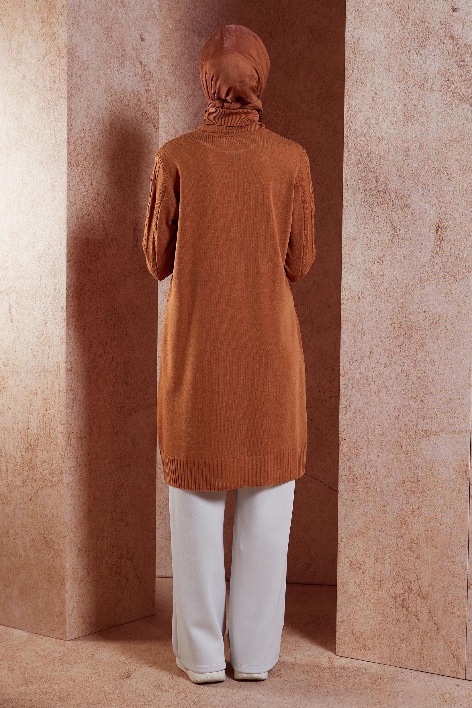 Tesettür giyim TURUNCU ÖRGÜ DESENLİ TRİKO TUNİK 44905