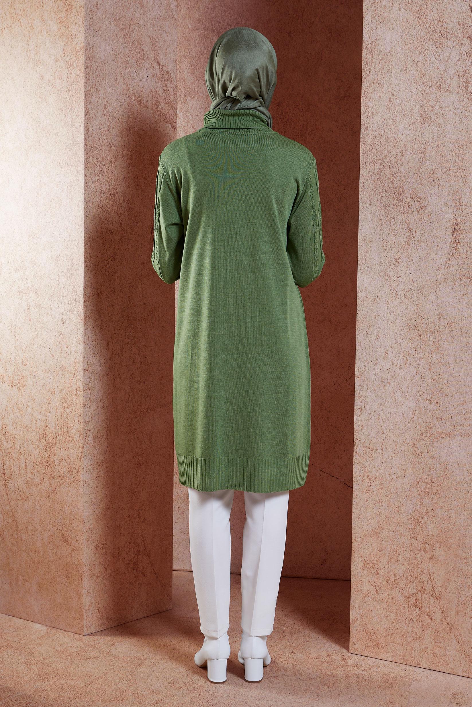 Tesettür giyim YEŞİL ÖRGÜ DESENLİ TRİKO TUNİK 44905