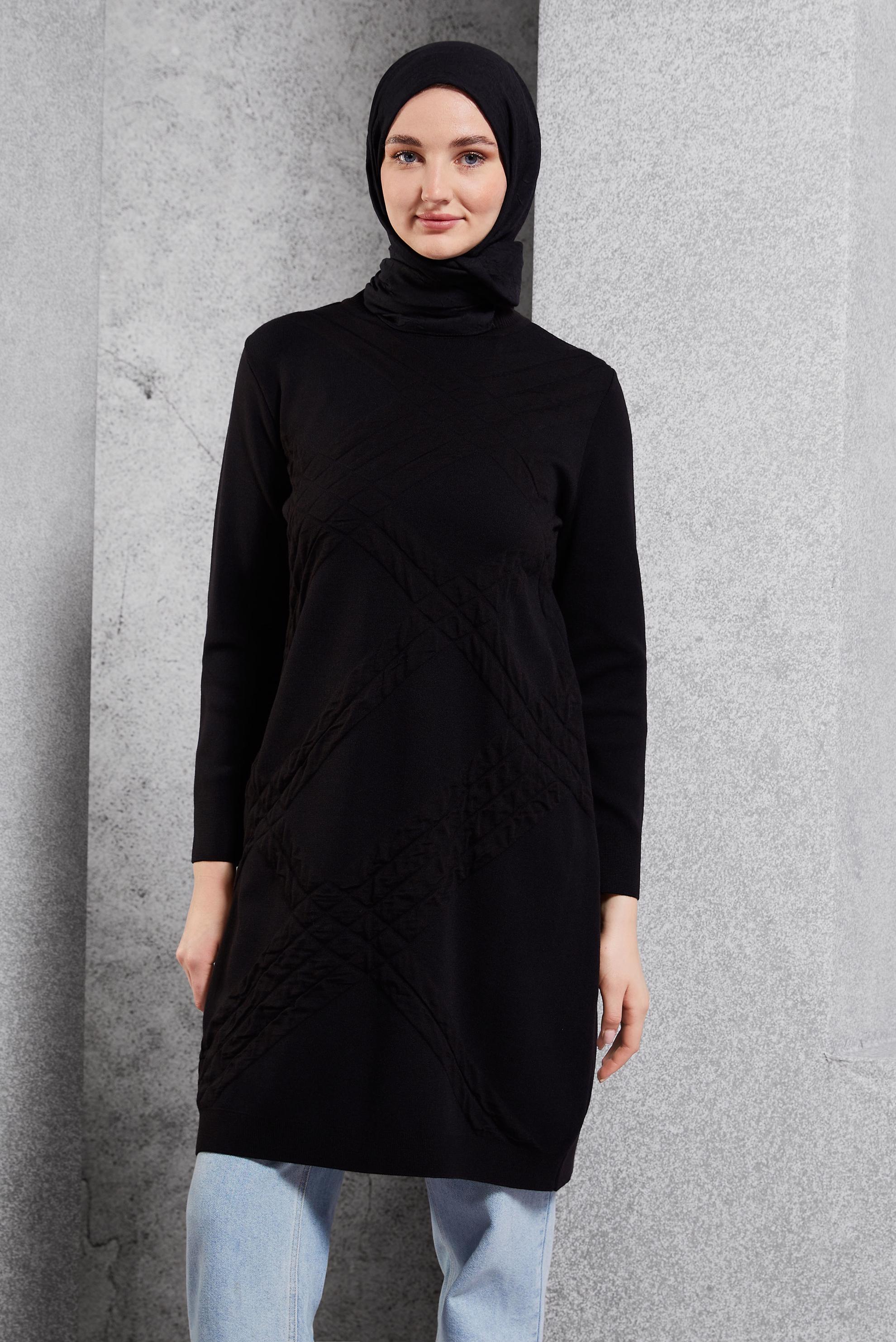 Tesettür giyim SİYAH TESETTÜR TRİKO TUNİK 44906