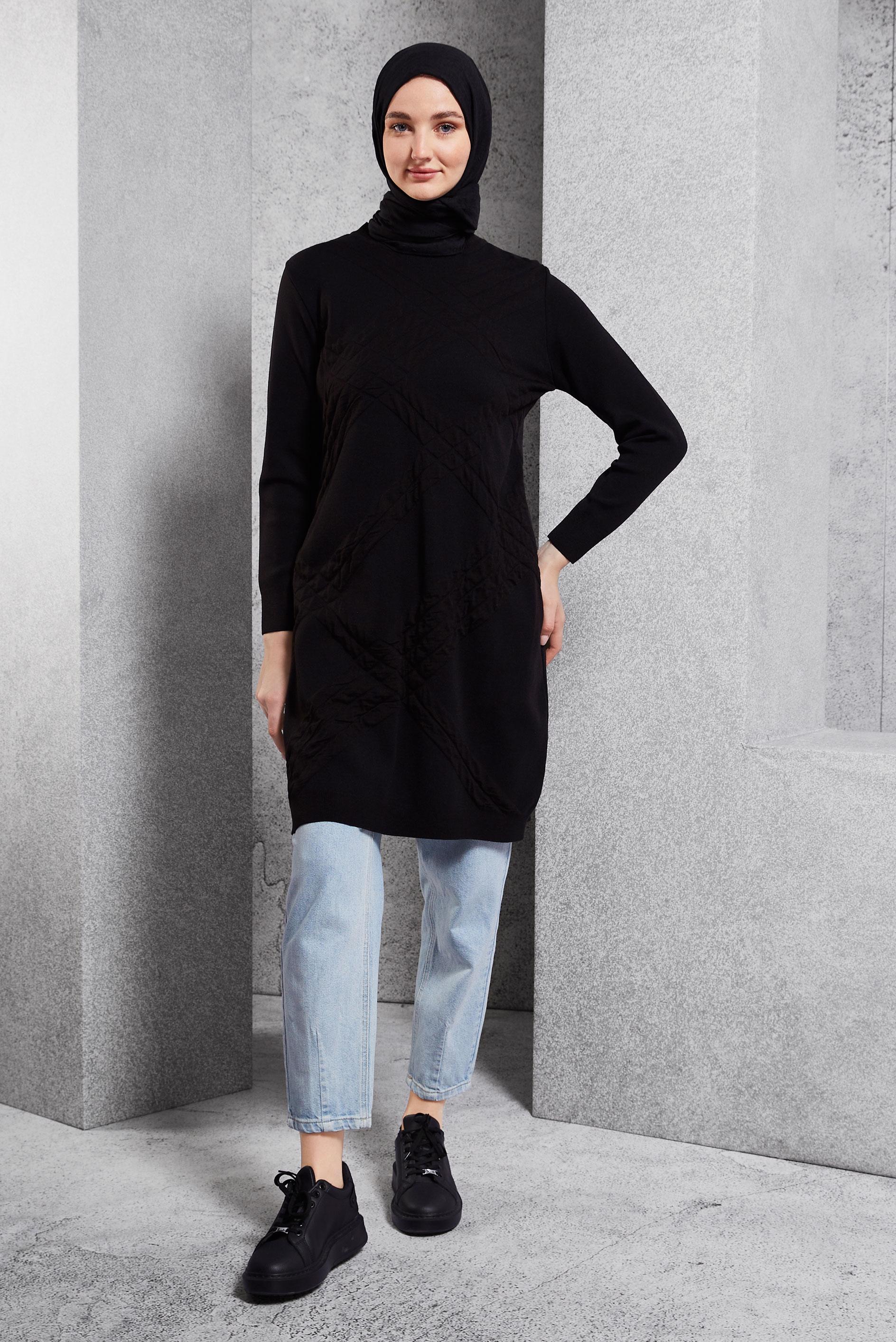 Tesettür giyim SİYAH TESETTÜR TRİKO TUNİK 44906