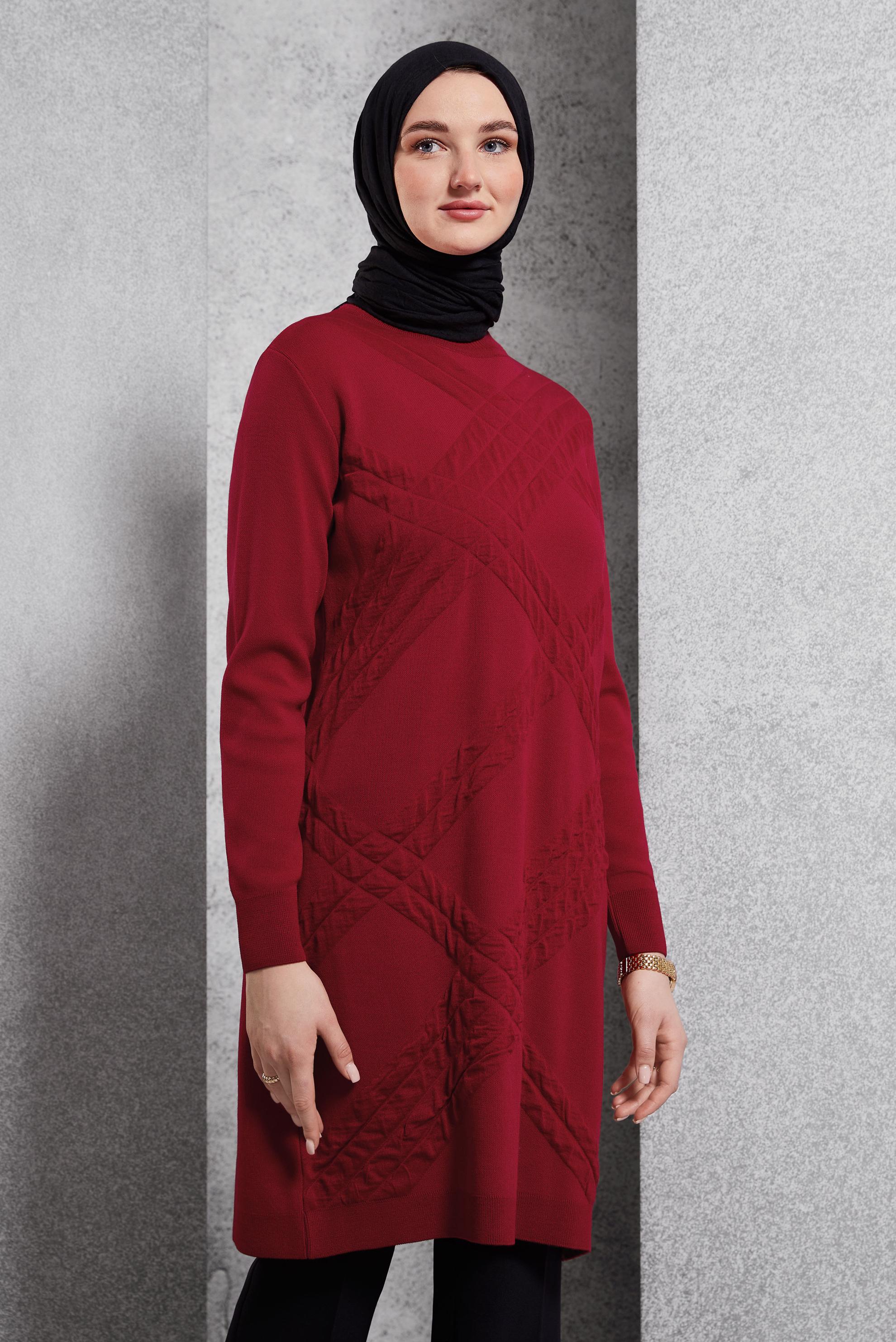 Tesettür giyim KIRMIZI TESETTÜR TRİKO TUNİK 44906