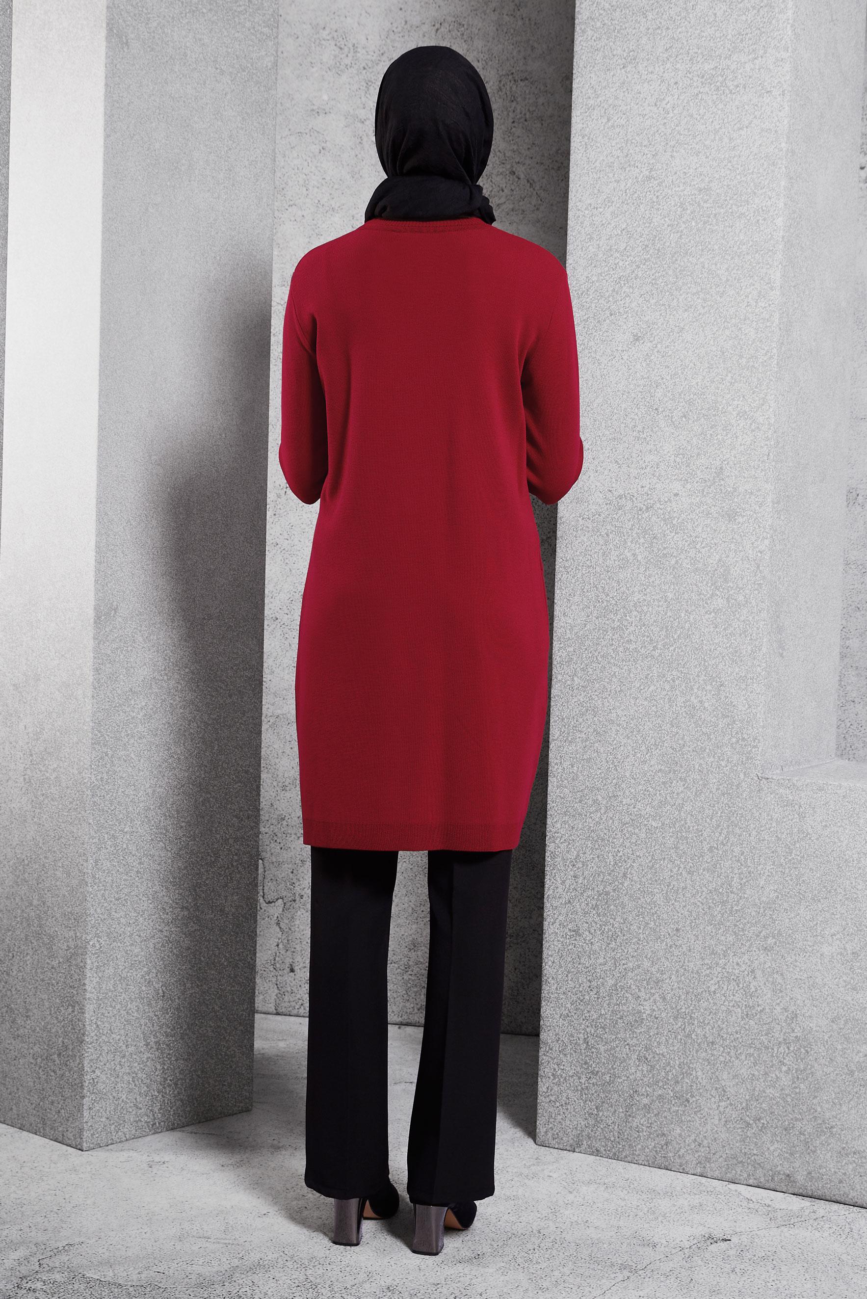 Tesettür giyim KIRMIZI TESETTÜR TRİKO TUNİK 44906