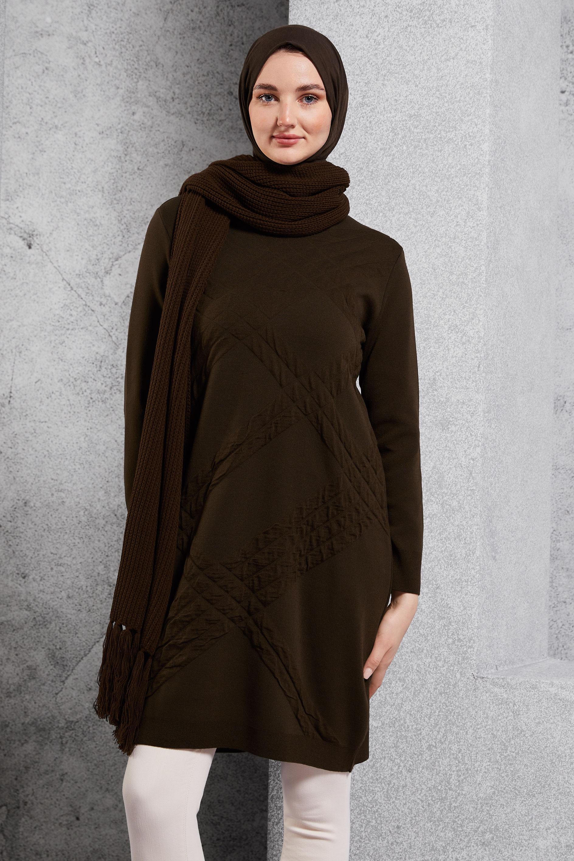 Tesettür giyim KAHVE TESETTÜR TRİKO TUNİK 44906