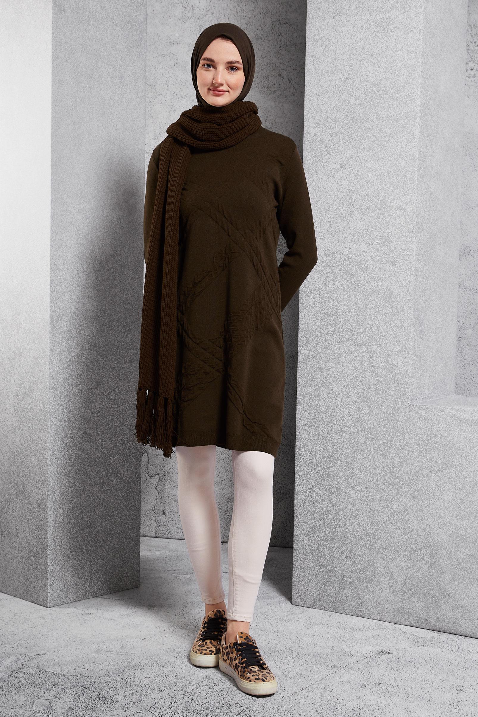 Tesettür giyim KAHVE TESETTÜR TRİKO TUNİK 44906